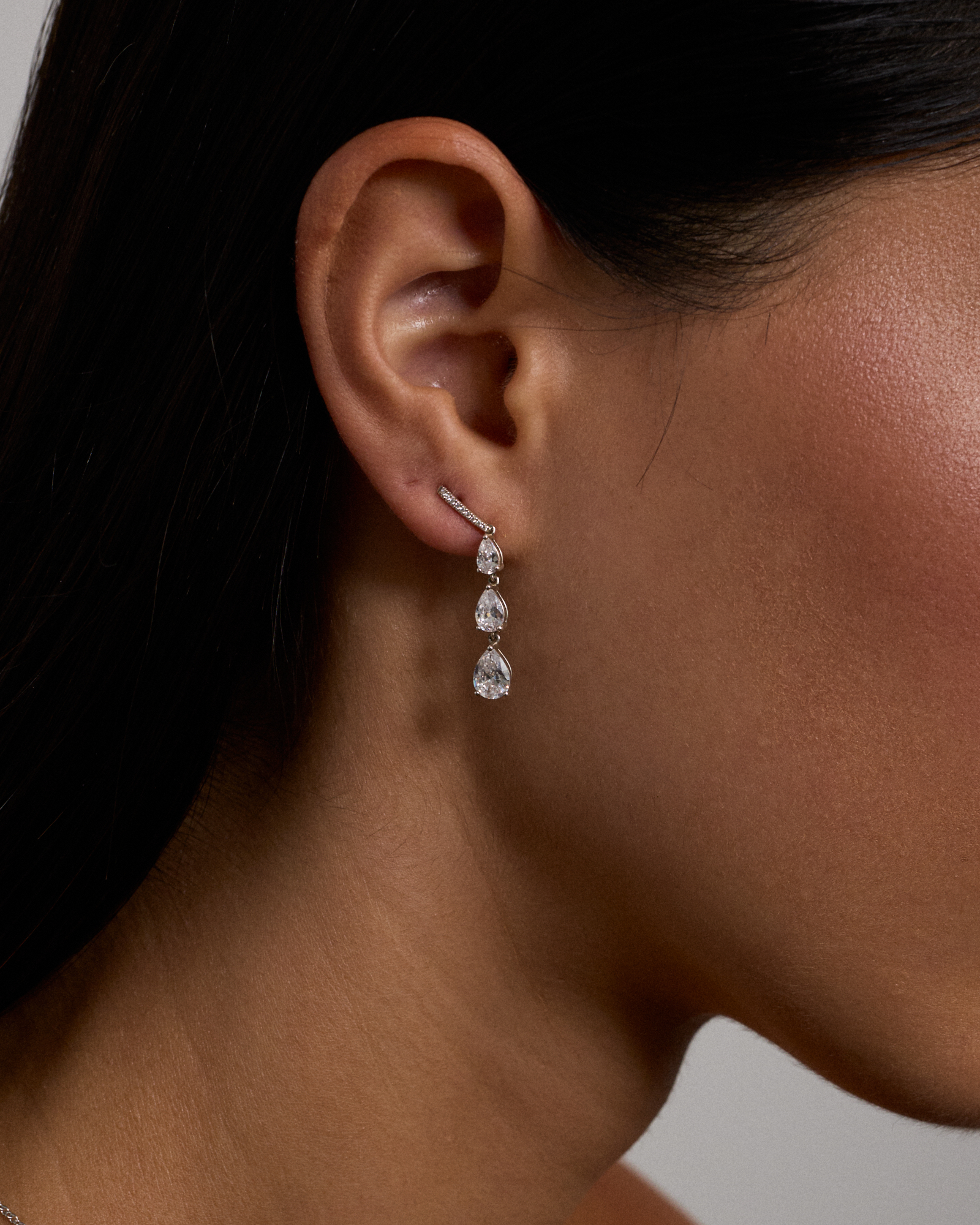 Pear Shape Cubic Zirconia Triple Drop Stud Earrings in Sterling Silver