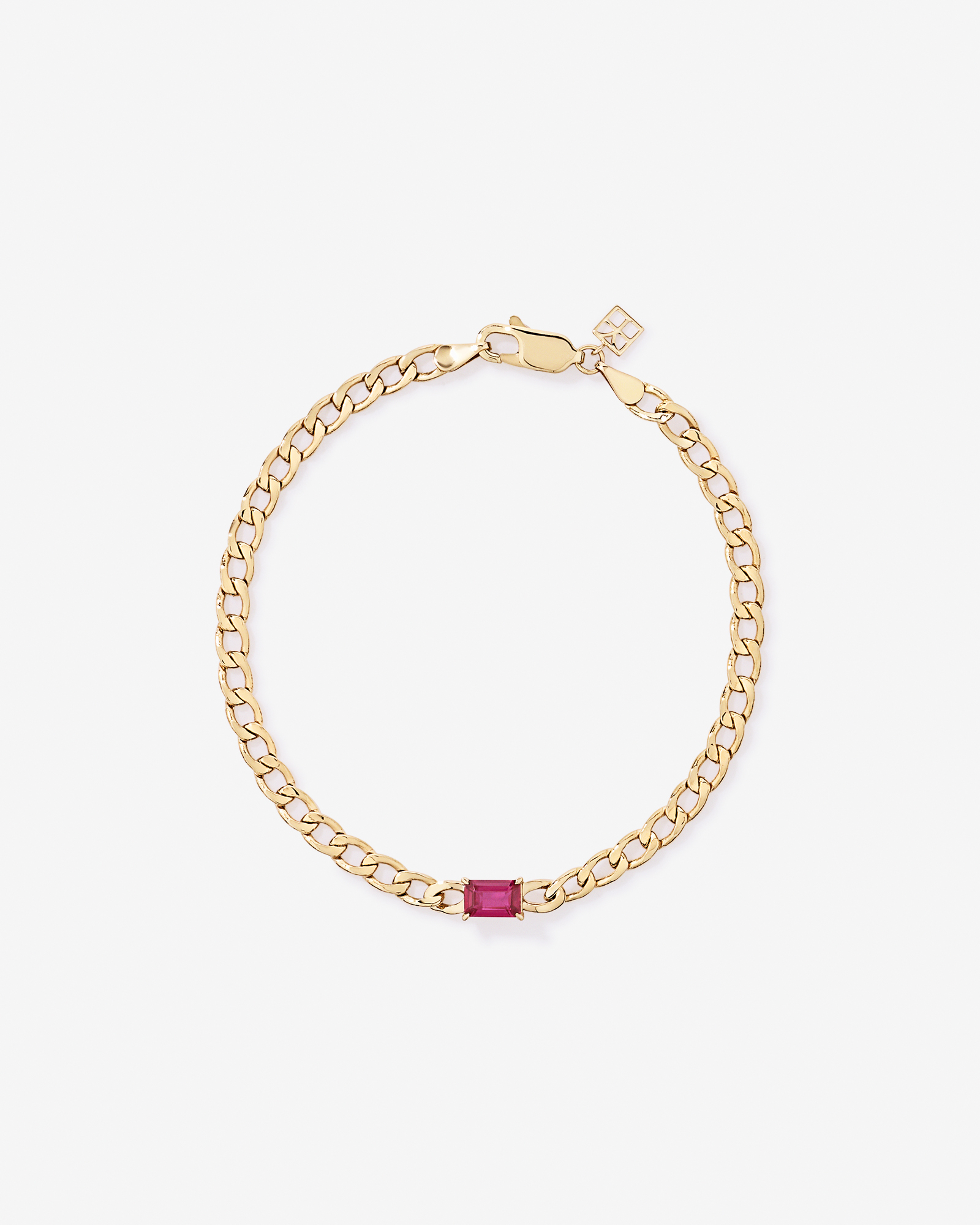 Created Ruby Curb Link Bracelet in 10kt Yellow Gold