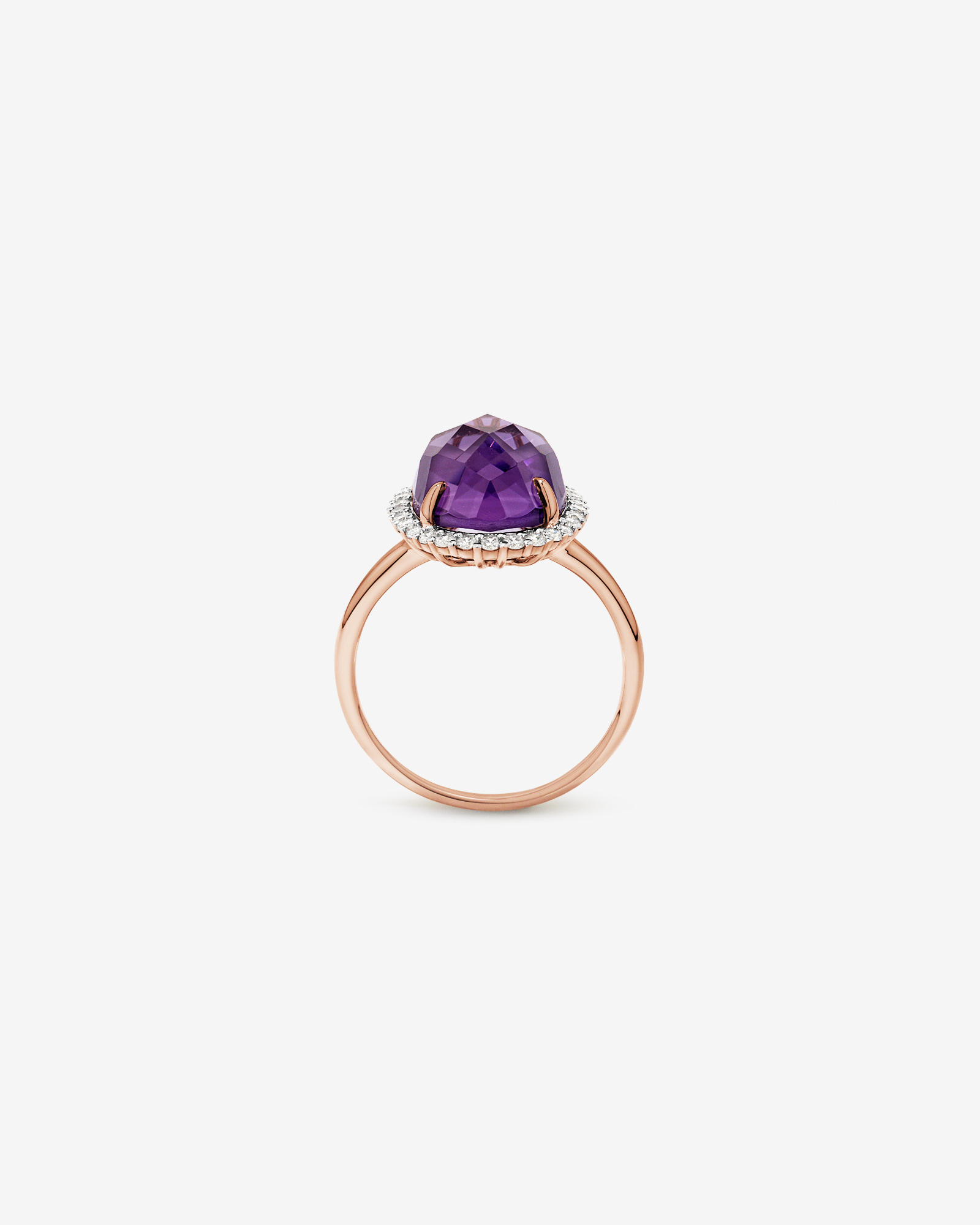 Bague Halo en diamant TW ovale améthyste et 0,35 carat or rose 10 carats avec Rhodium