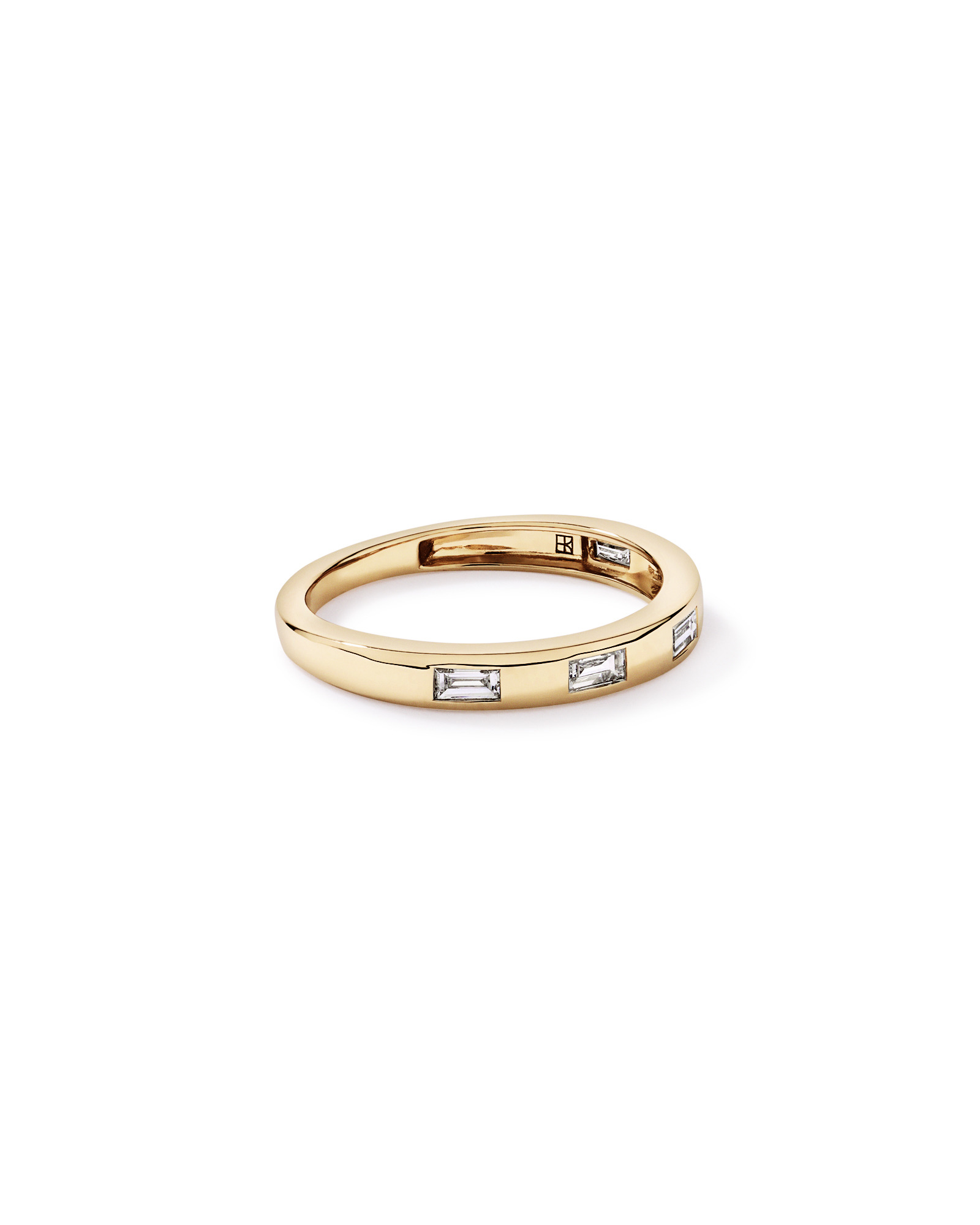 Alliance en or jaune 14 carats sertie de diamants laboratoire taille baguette (0,22 carat au total)