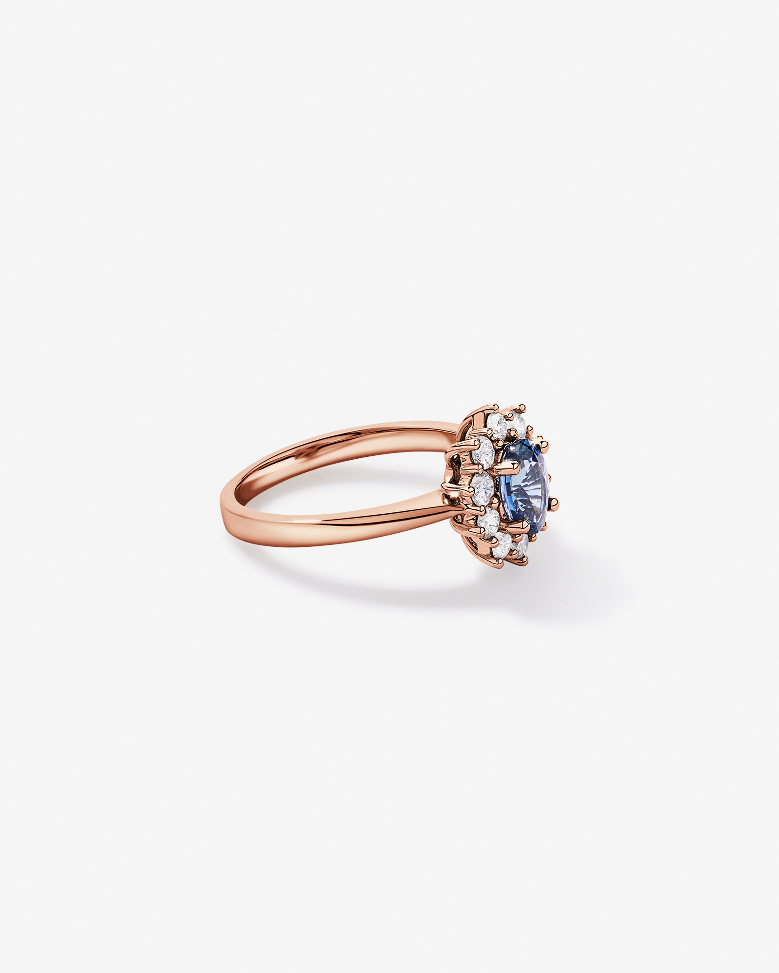 Ceylon Sapphire and 0.50 Carat TW Diamond Halo Ring 14kt Rose Gold
