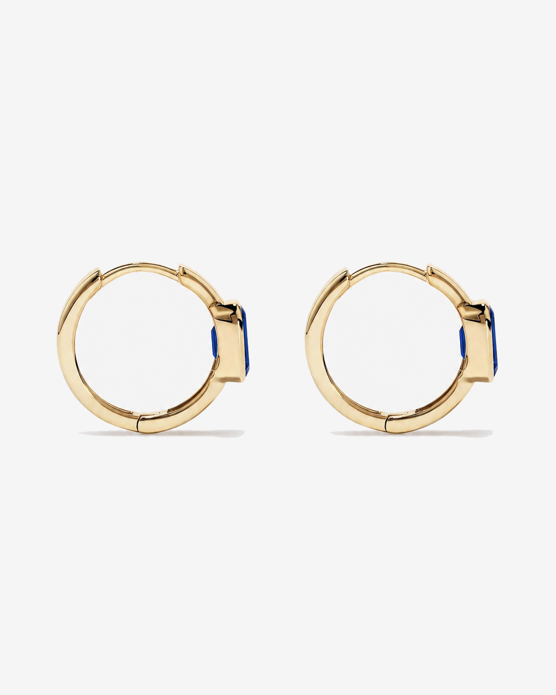 Created Sapphire Bezel Huggie Earrings in 10kt Yellow Gold