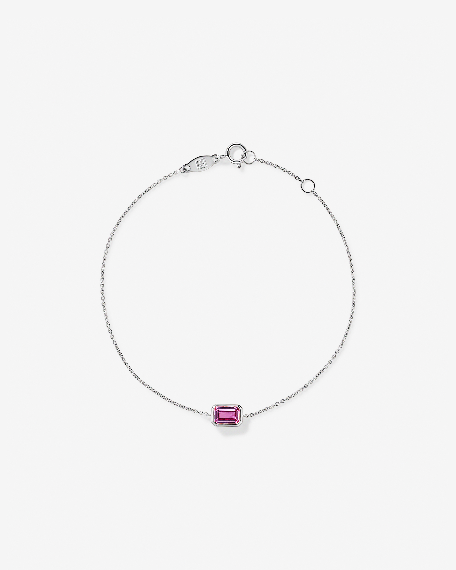 Emerald Cut Pink Created Sapphire Bezel Bracelet in 10kt Gold