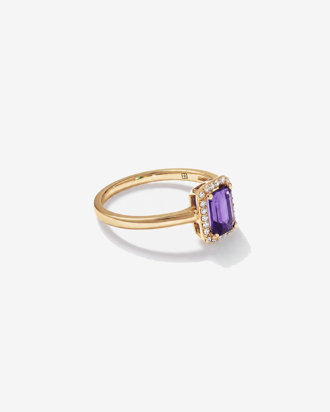 Emerald Cut Amethyst and Diamond Halo Ring 10kt Yellow Gold