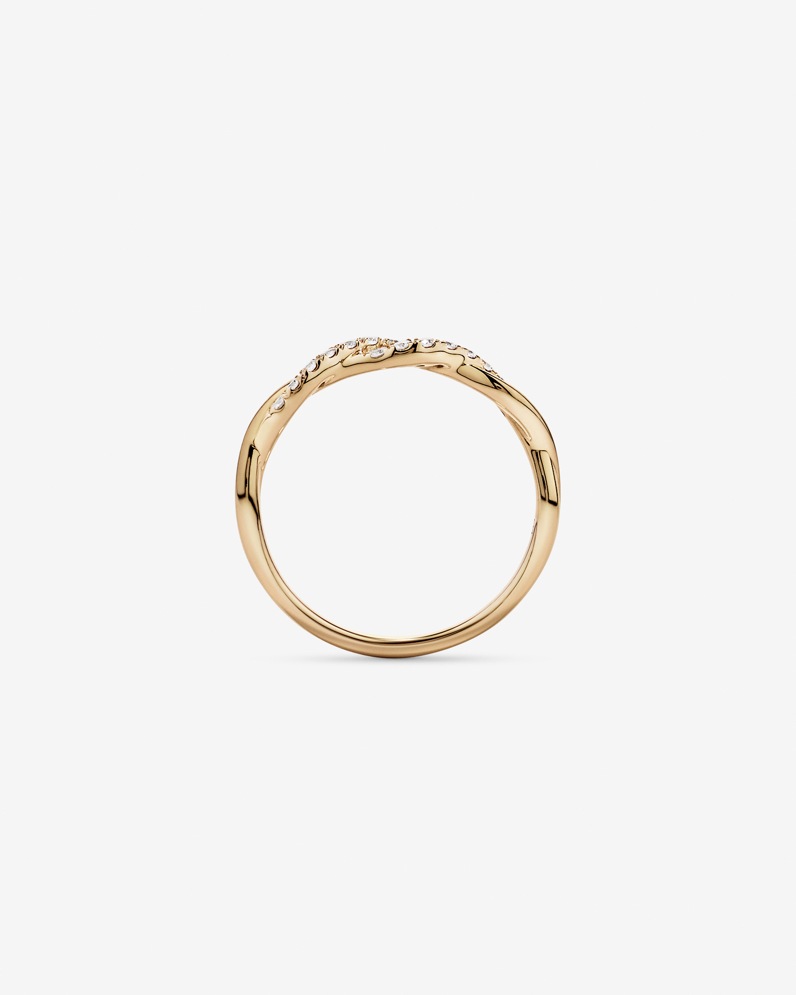 Alliance torsadée en or jaune 14 carats sertie d'un diamant rond brillant de synthèse 0,16 carat