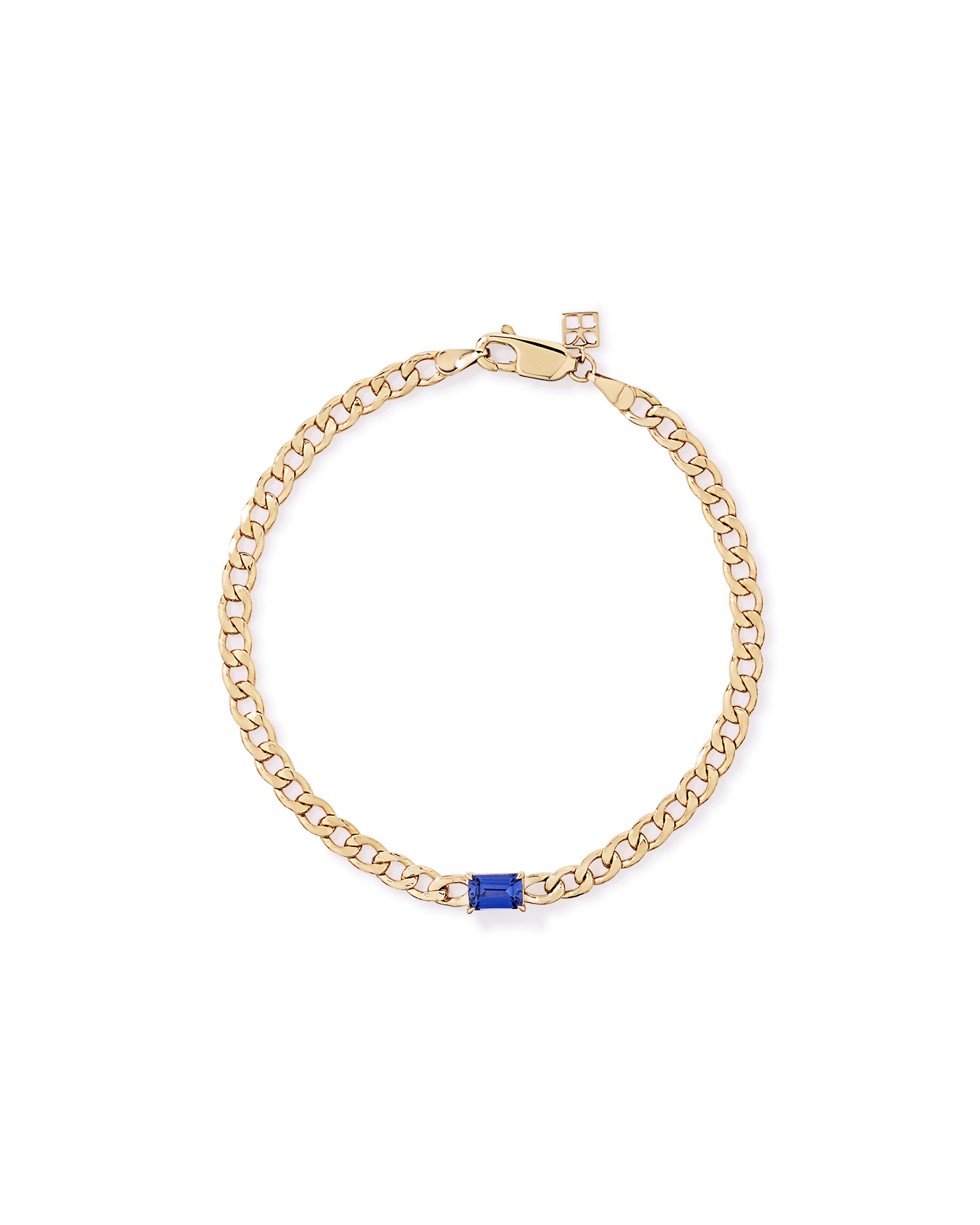 Created Sapphire Curb Link Bracelet in 10kt Yellow Gold