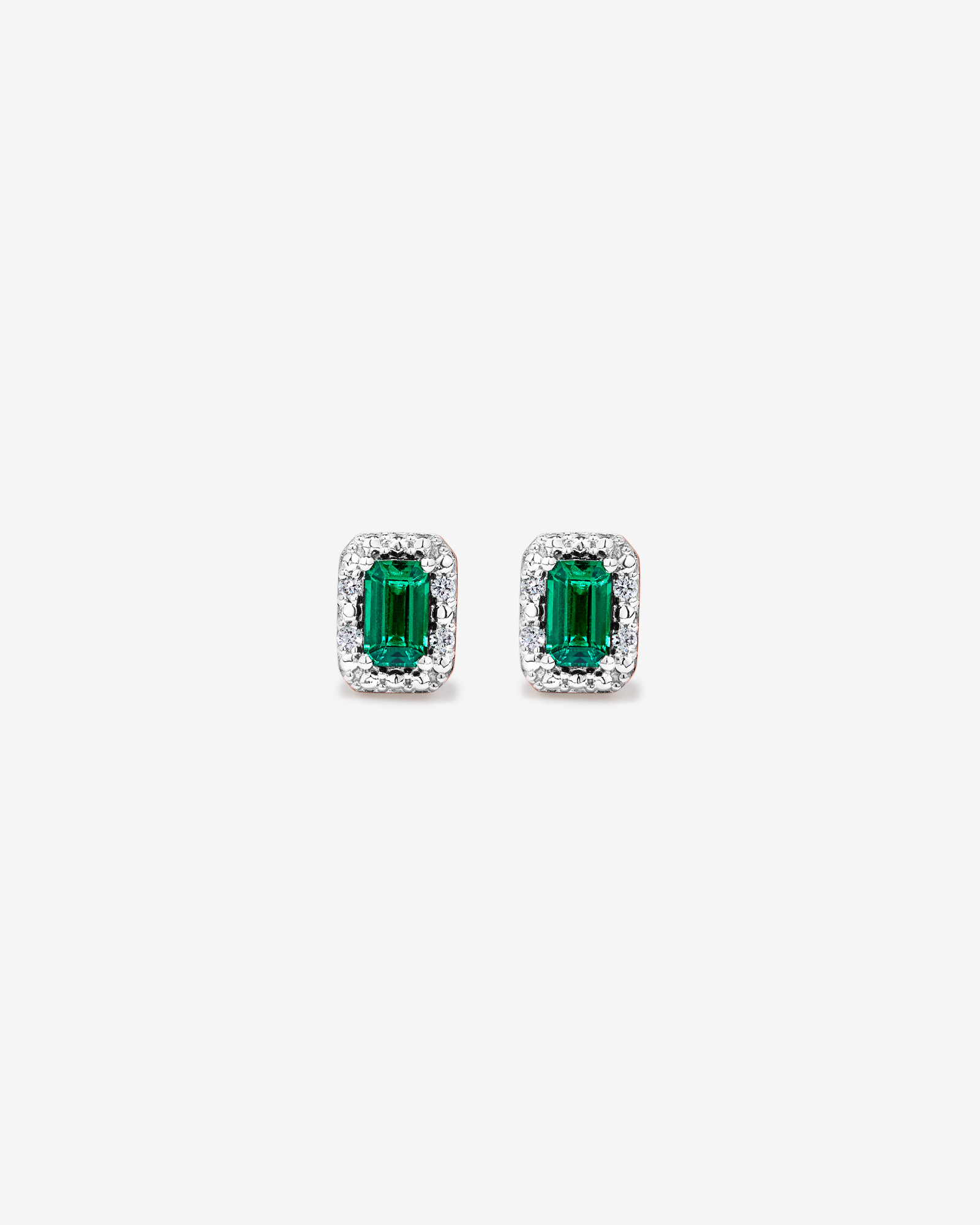 Created Emerald & 0.10 Carat TW Laboratory-Grown Diamond Halo Ring in 10kt Rose Gold and Rhodium