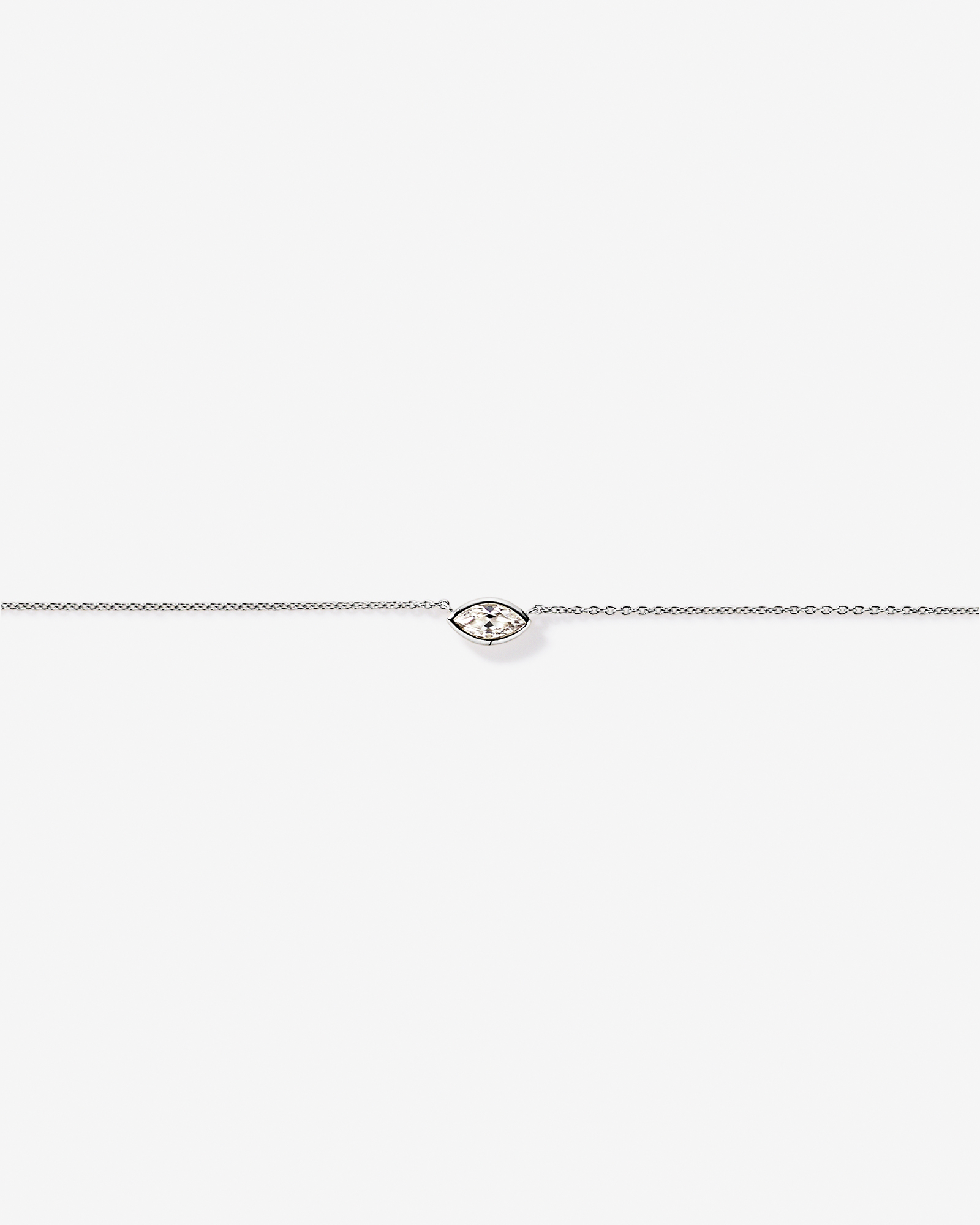 Marquise Cut White Created Sapphire Bezel Necklace in 10kt White Gold