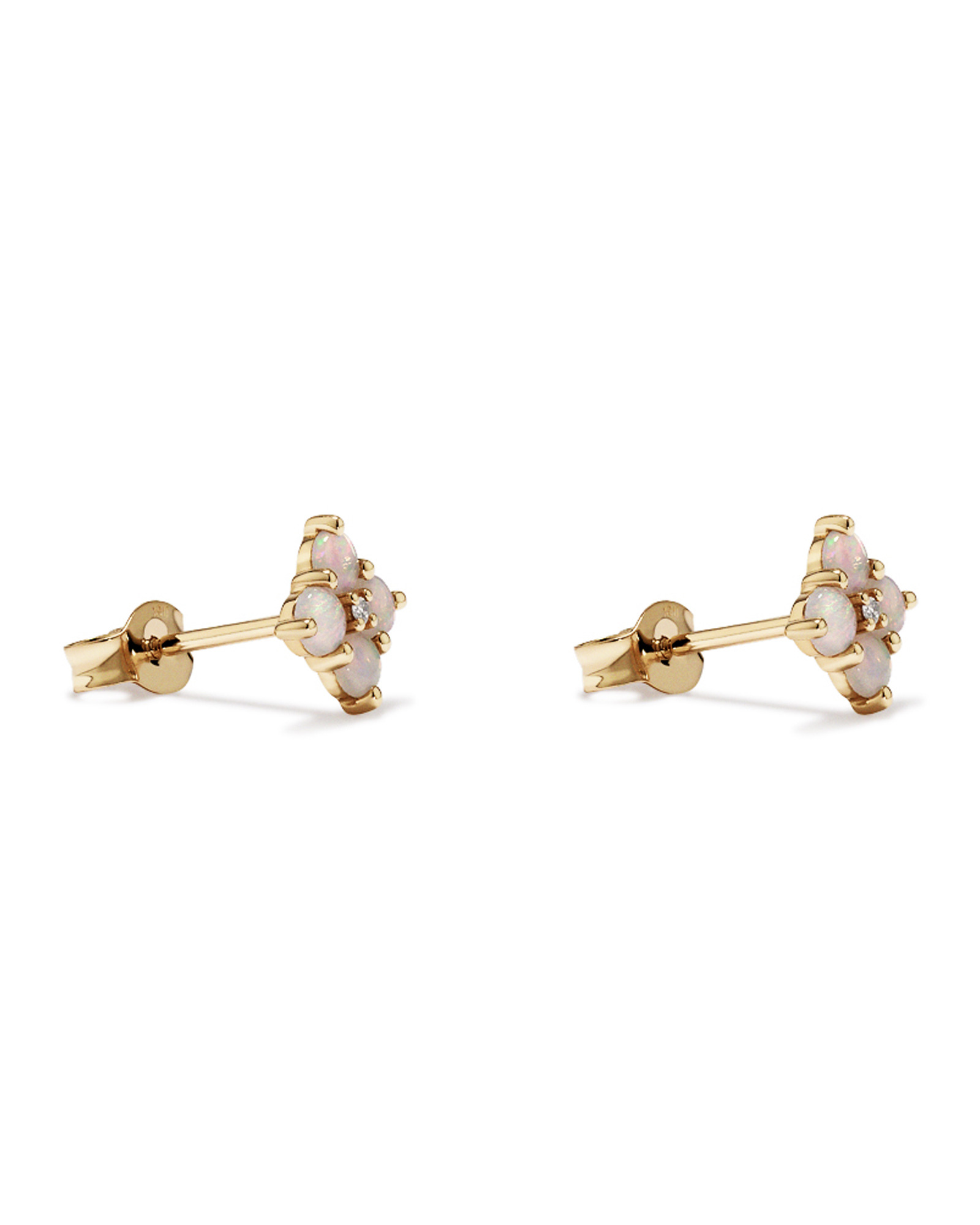 Boucles d’Oreilles Clous avec Opales Australiennes et Accents de Diamants en Or Jaune 10 kt