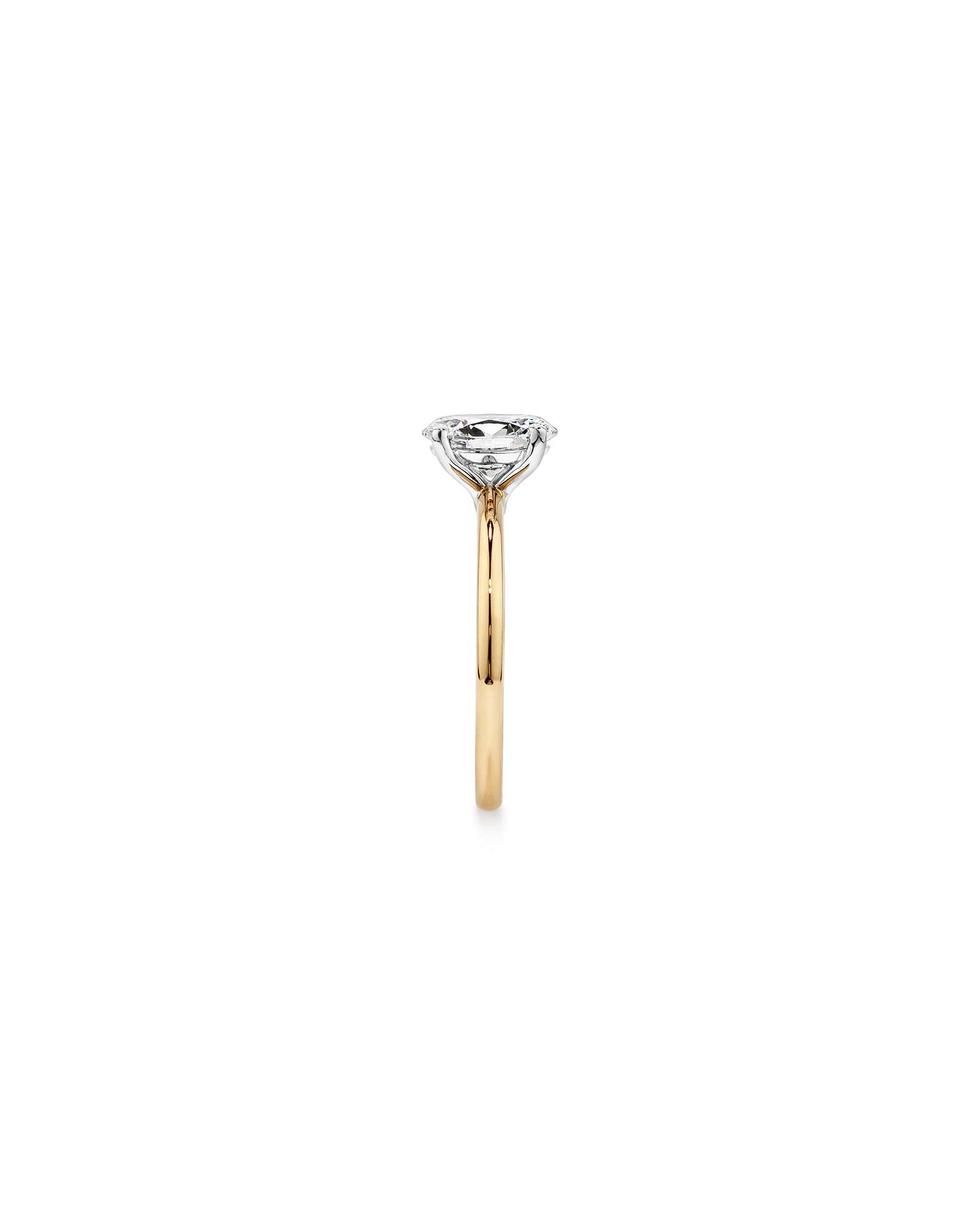 Bague de fiançailles en diamant solitaire ovale cultivée laboratoire 1,25 carat or jaune et blanc 14 carats