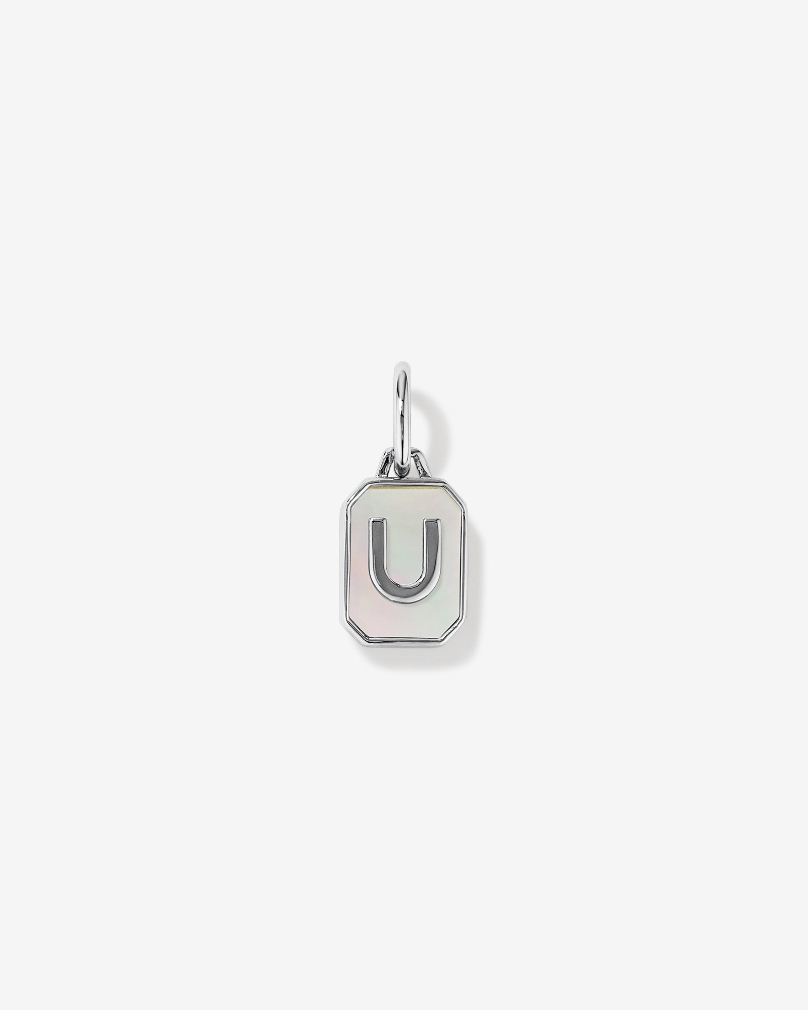 Letter U Mother of Pearl Initial Pendant in Sterling Silver