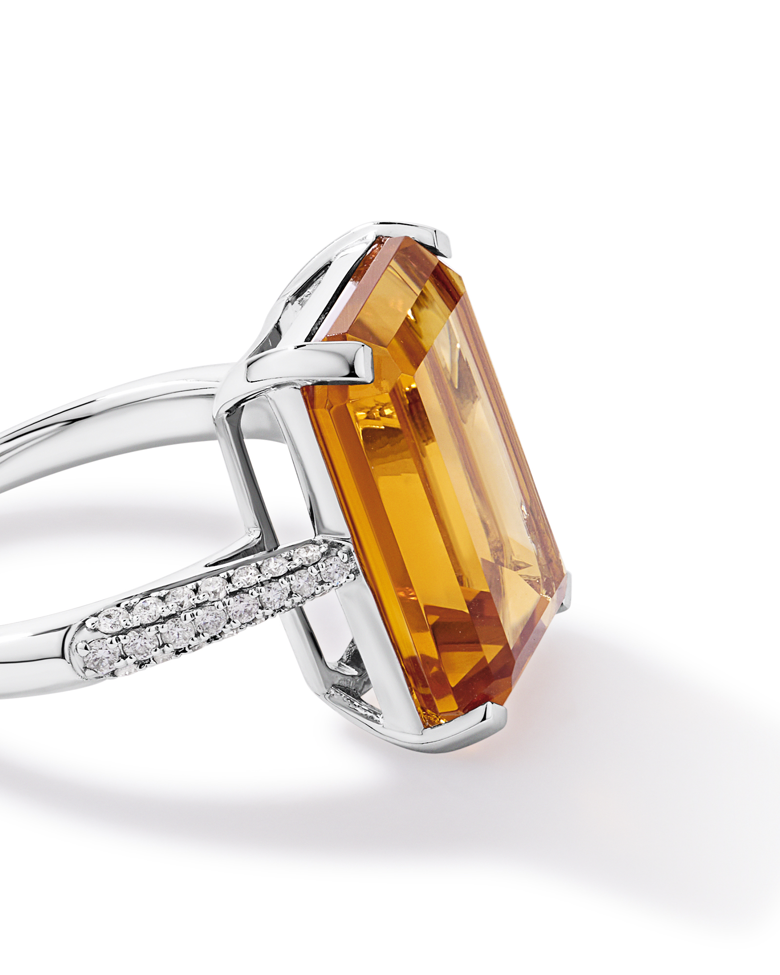 Emerald Cut Citrine & 0.23 Carat TW Diamond Ring 10kt White Gold