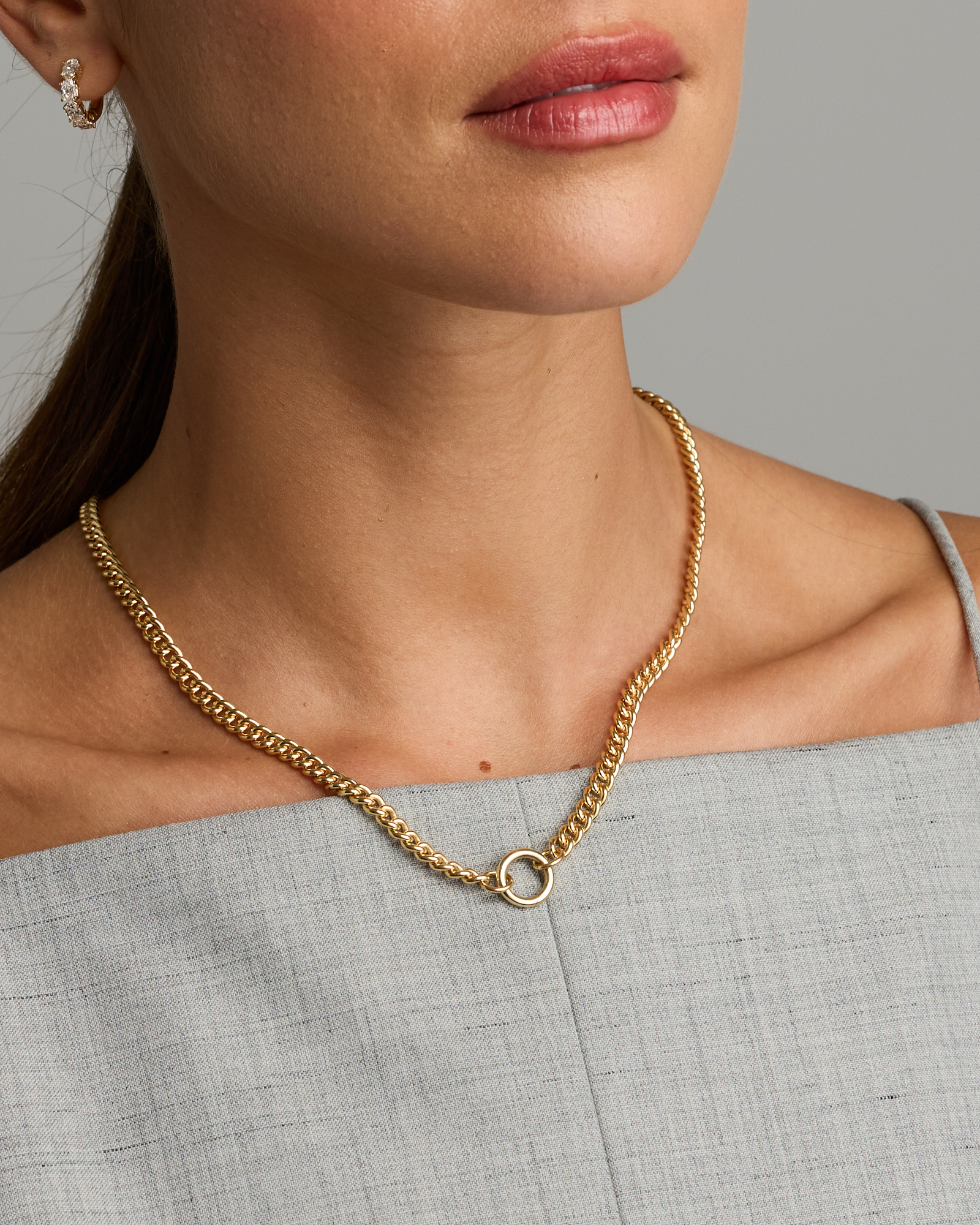 Round Curb Pendant Bar Chain in 18kt Gold Vermeil