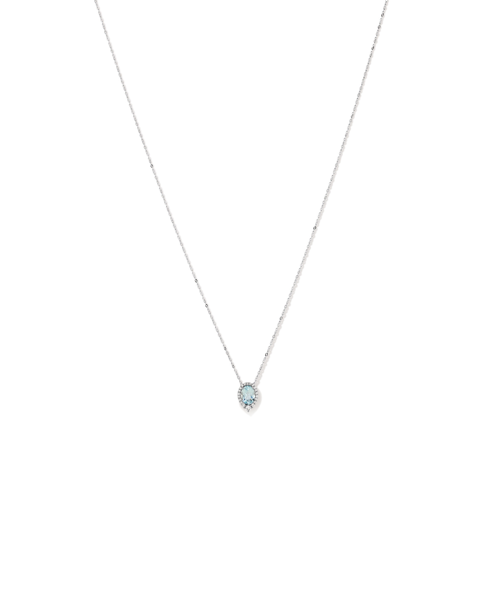 Collier Pendentif Halo Avec Pierre Précieuse Aigue-Marine Bleue Taille Ovale Et 0,19 Carat Pt De Diamants En Or Blanc 10 Ct