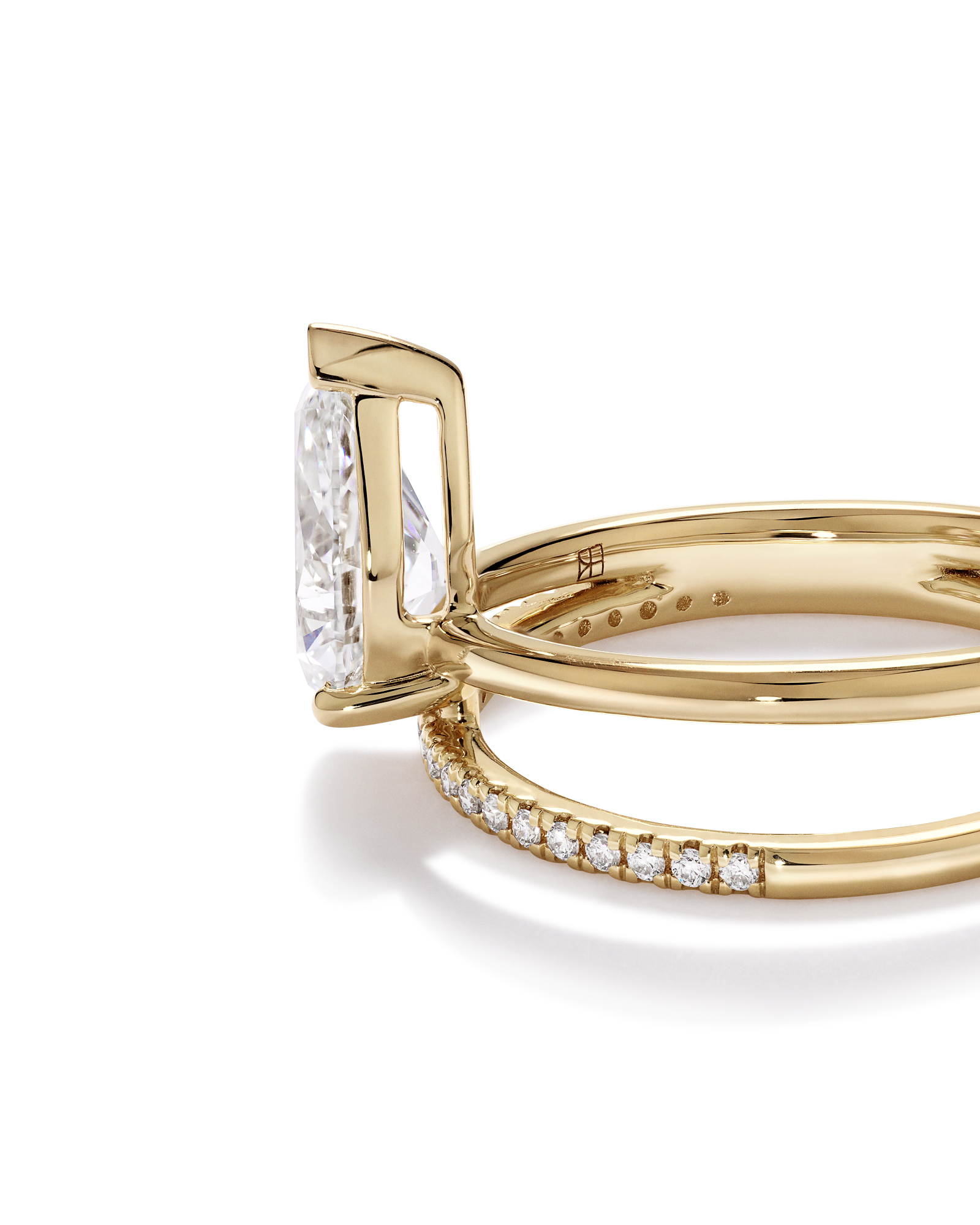 1.87 Carat TW Pear Cut Lab-Grown Diamond Double Band Engagement Ring in 14kt Yellow Gold