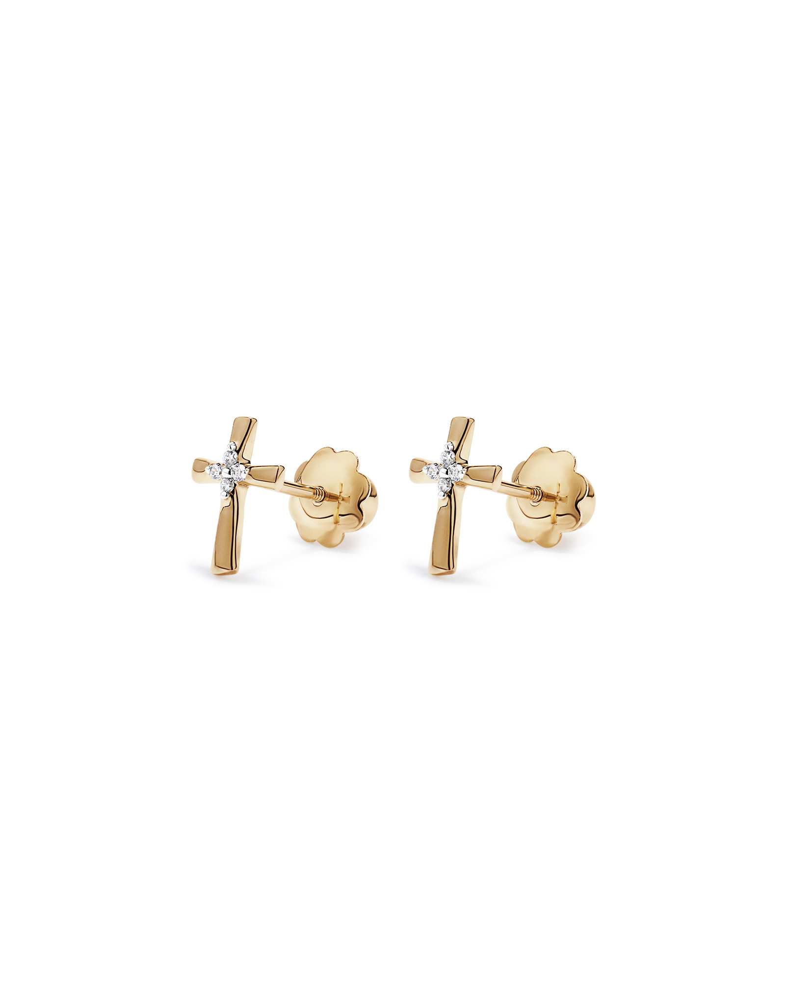 Boucles d’oreilles cubiques pour enfants en zircone en forme de cloison en or jaune 10 carats