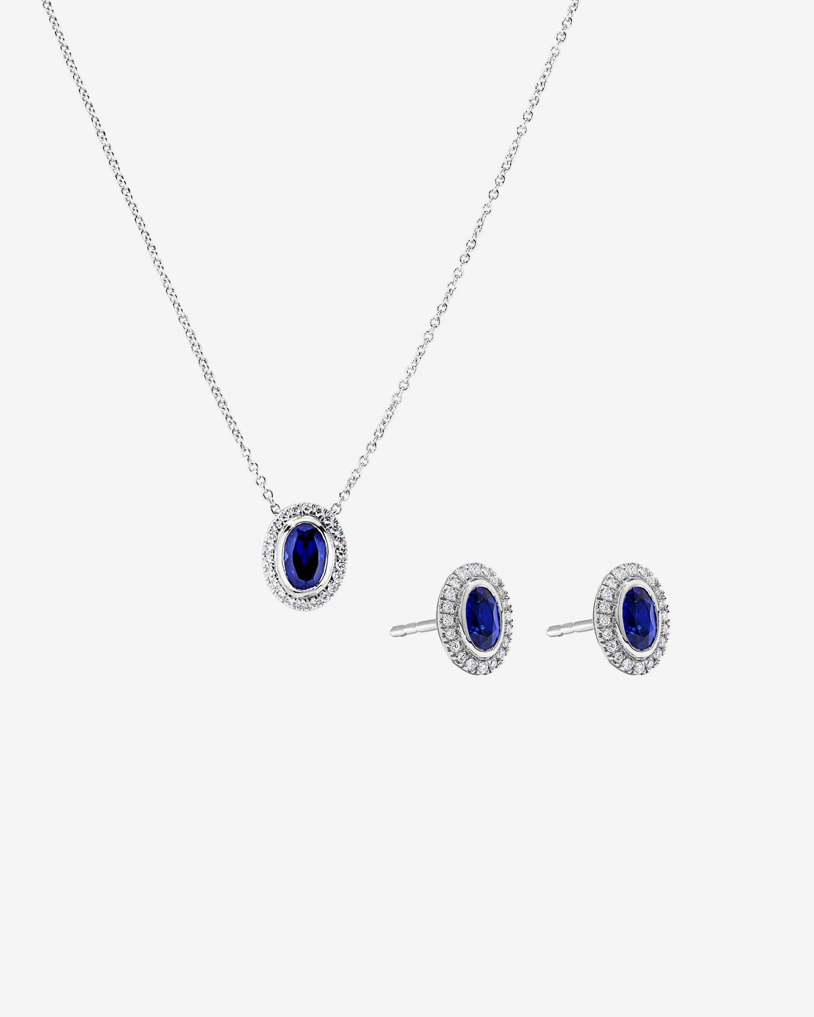 Created Sapphire & 0.14TW Laboratory-Grown Diamonds Halo Gift Set in Sterling Silver