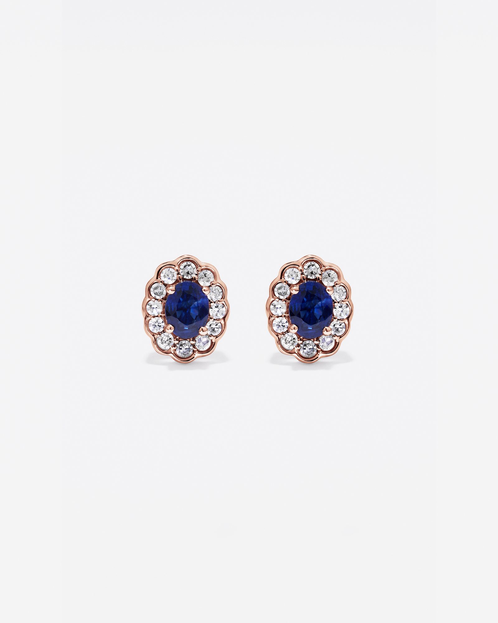 Australian Sapphire & 0.12 Carat TW Diamond Stud Halo Earrings in 10kt Rose Gold