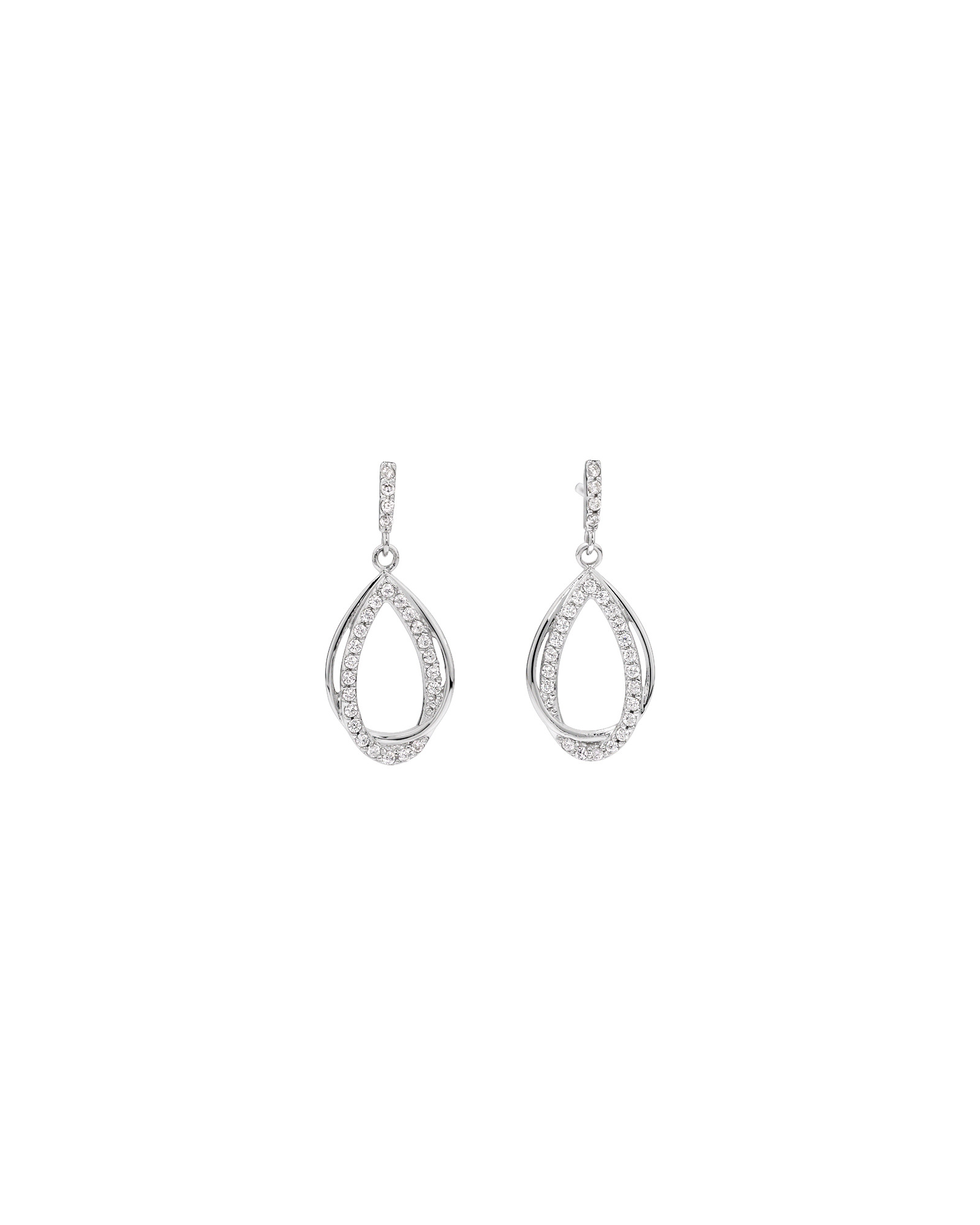 Boucles D'Oreilles Pendantes Ovales Entrelacées En Zircon Cubique En Argent Sterling