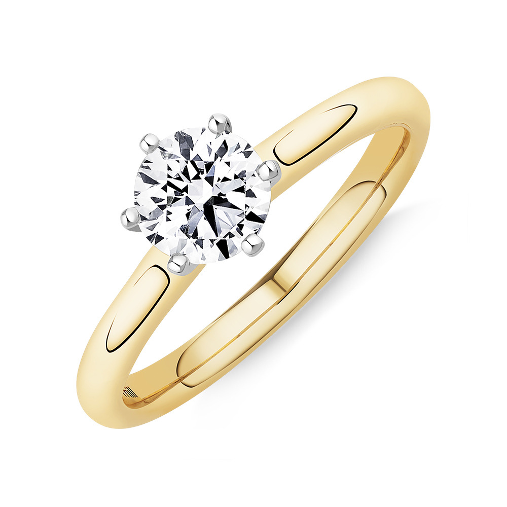 Bague de fiançailles en or blanc et jaune 18 K à diamant solitaire certifié totalisant 0,75 ct