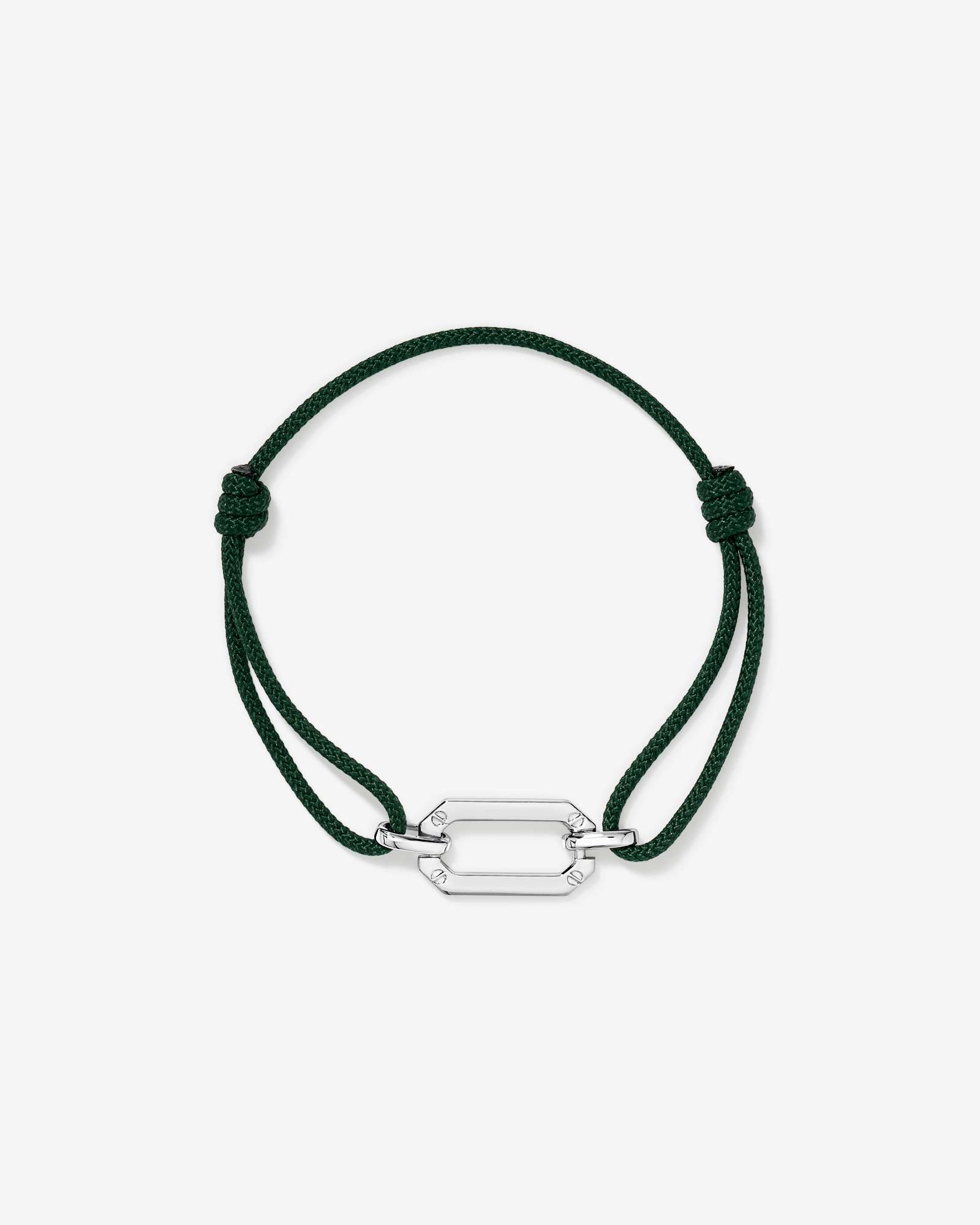Green Cord Double Knotted Bracelet in Sterling Silver