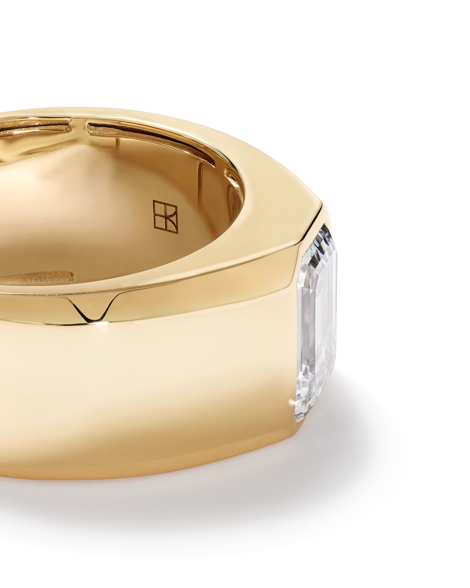 2.00 Carat TW Bezel Set Emerald Cut Lab-Grown Diamond Modern Cigar Band in 14kt Yellow Gold