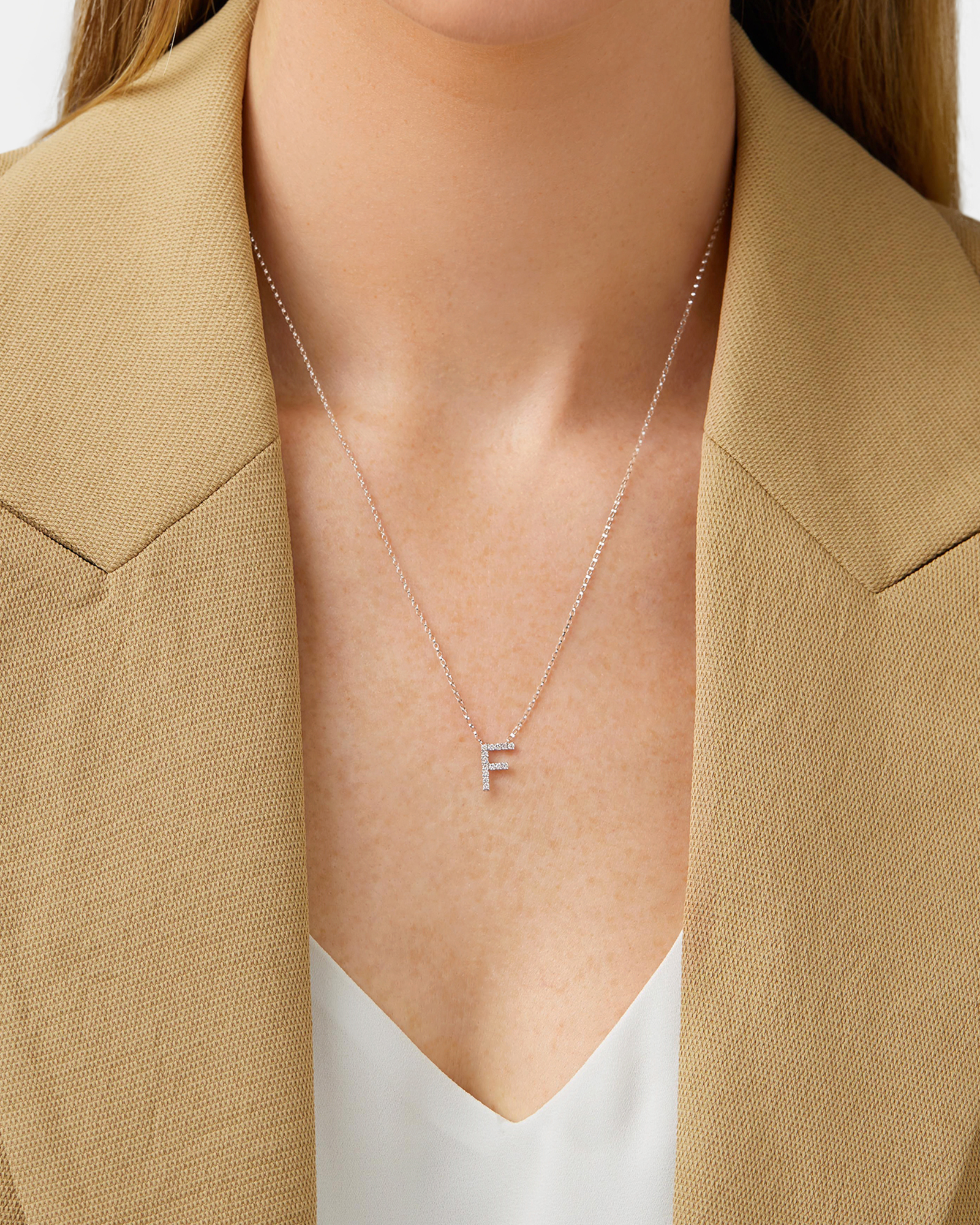 F Initial Necklace with 0.10 Carat TW of Diamonds in 10kt White Gold