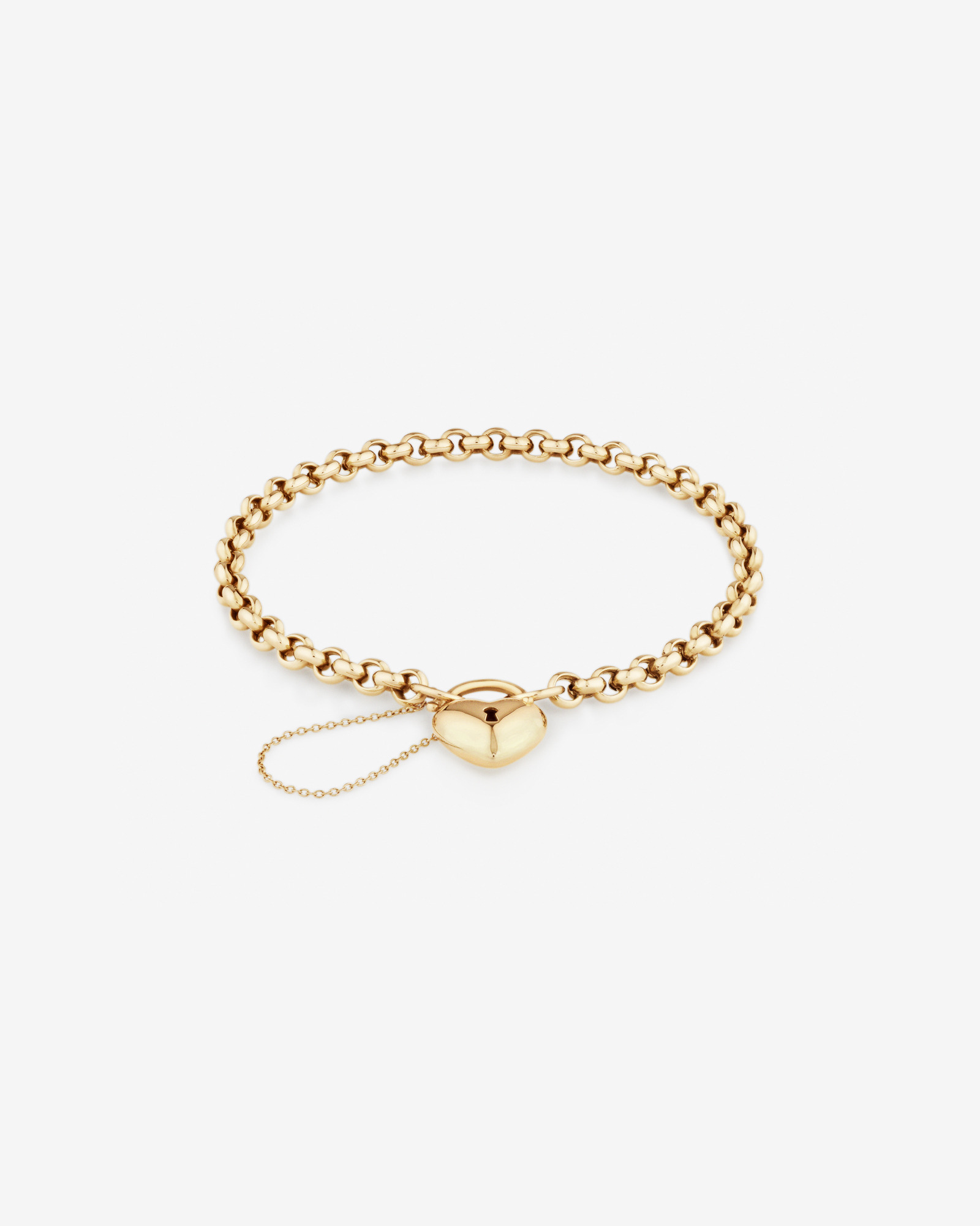 Bracelet à maillons Belcher creux avec cadenas en forme de cœur de 19 cm (7,5") de 5mm-5,5mm de largeur en or jaune 10kt