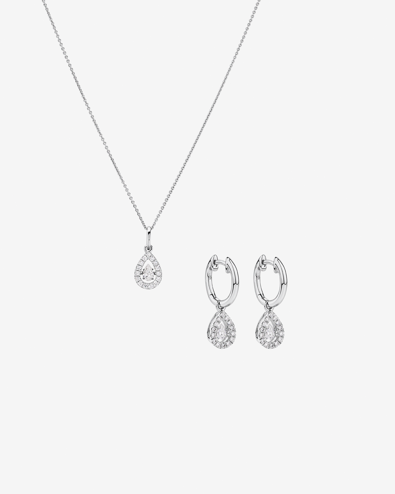 Lume Lab Pear Halo Pendant and Drop Earrings Box Set with 0.73 Carat TW of Laboratory-Grown Diamonds in Sterling Silver