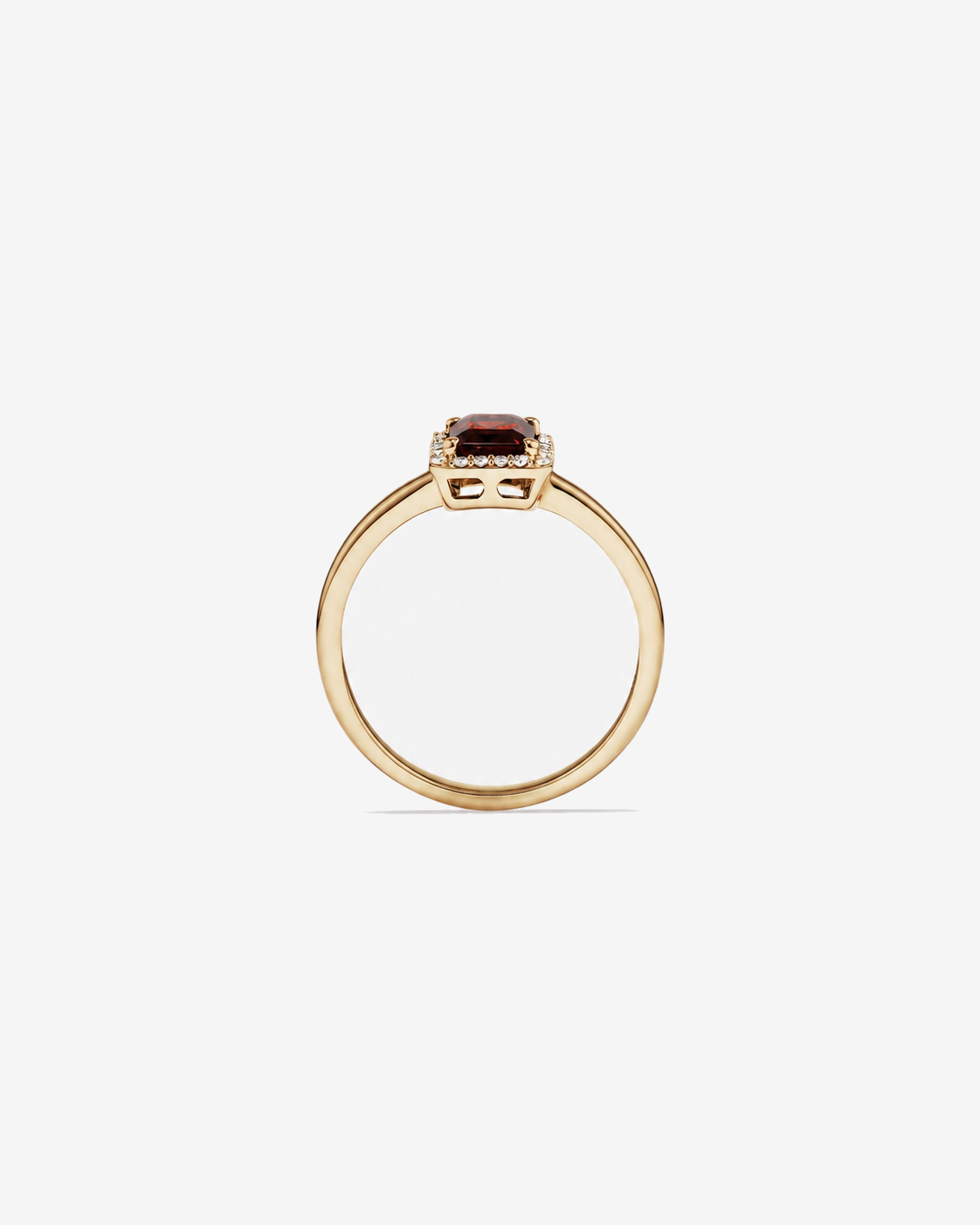 Emerald Cut Garnet and Diamond Halo Ring 10kt Yellow Gold