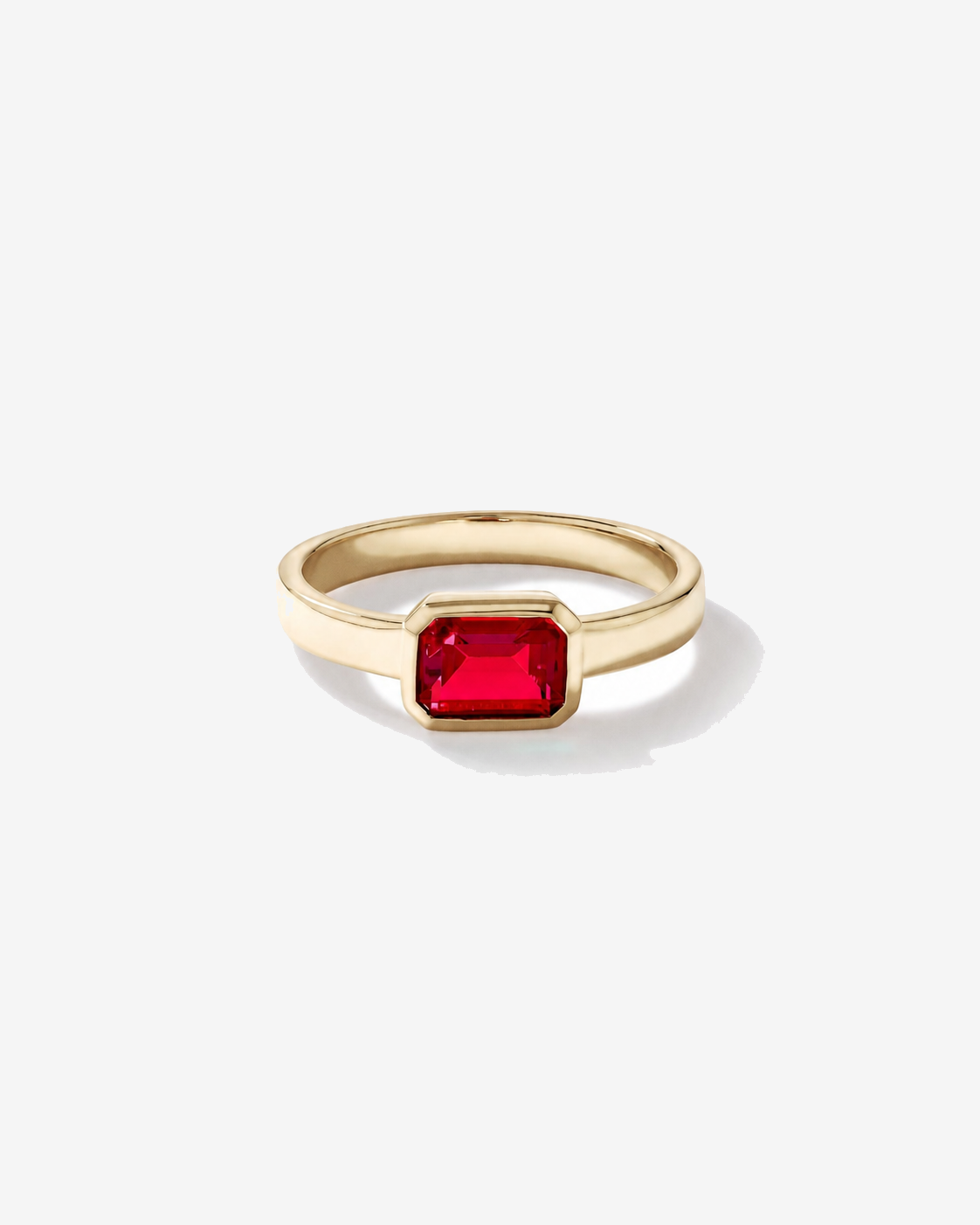 Created Ruby Bezel Ring 10kt Yellow Gold