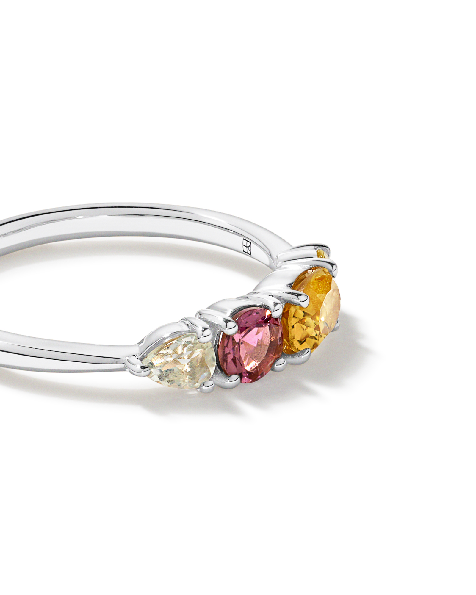 Anneau multi-gemmes en améthyste vert, tourmaline rose