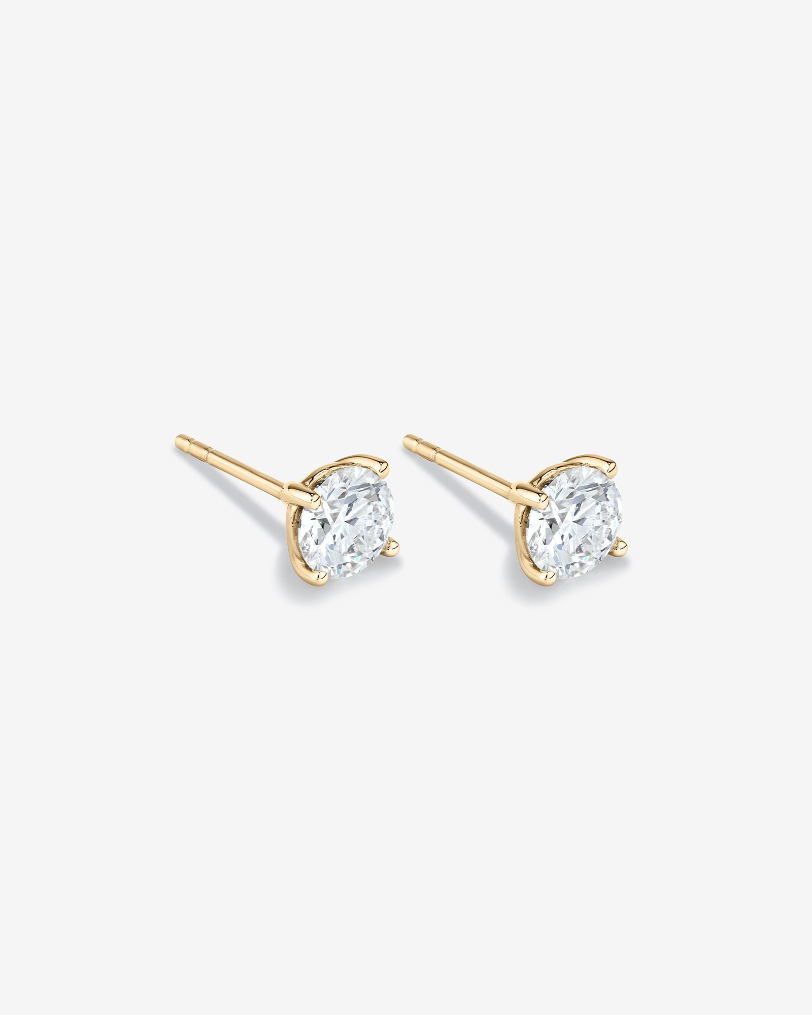 Boucles d'oreilles solitaire en or jaune 14 carats, serties d'un diamant de laboratoire de 1,00 carat (poids total)