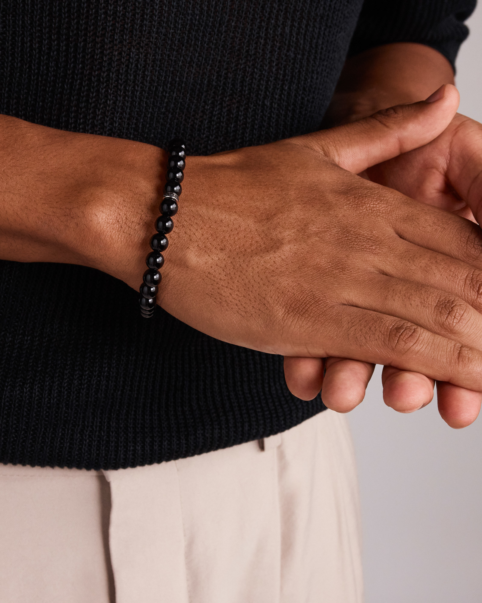 Men's Onyx Gemstone and Black Diamond Bead Bracelet in Sterling Silver