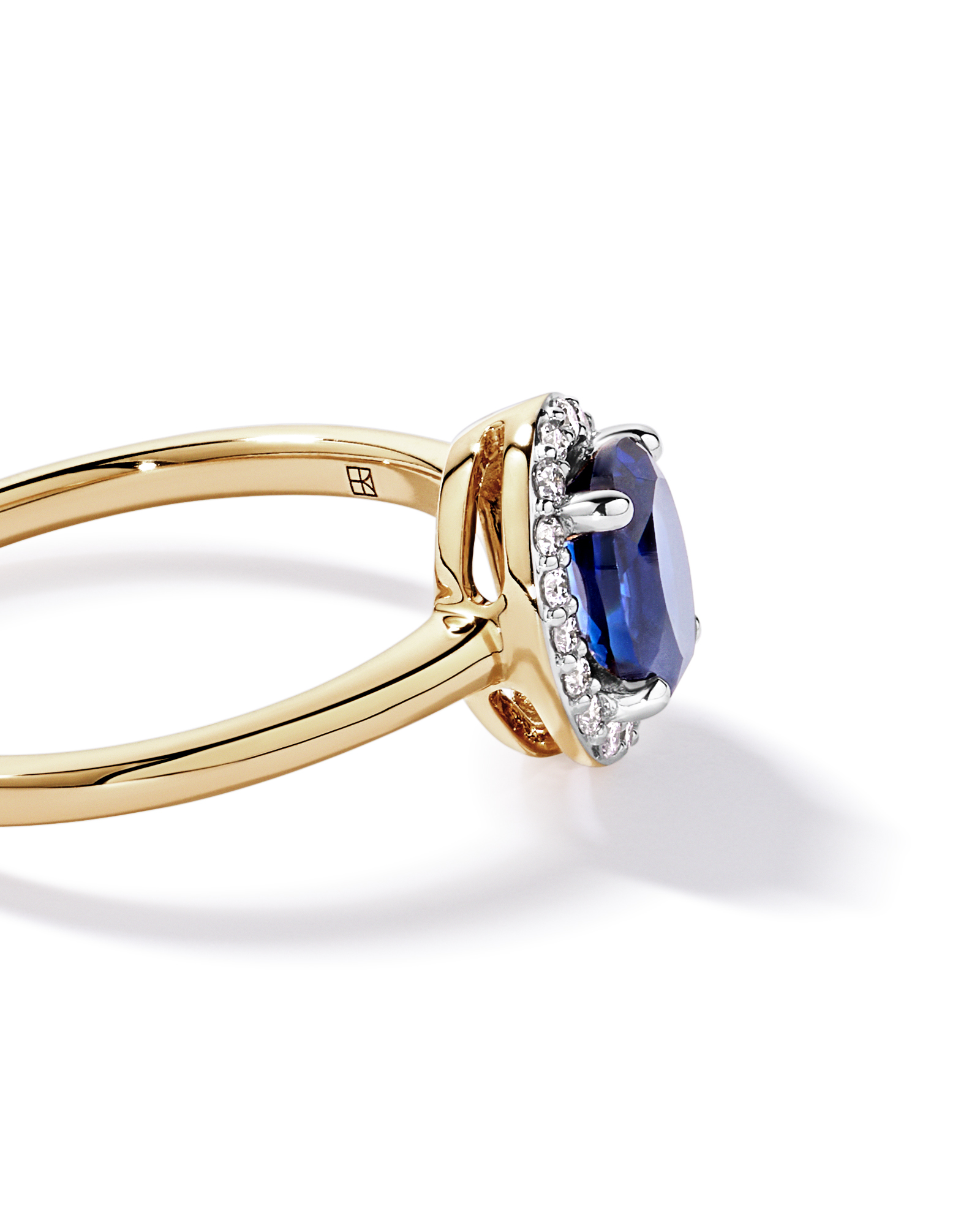 Created Sapphire & 0.10 Carat TW Laboratory-Grown Diamond Halo Ring 10kt Yellow Gold and Rhodium