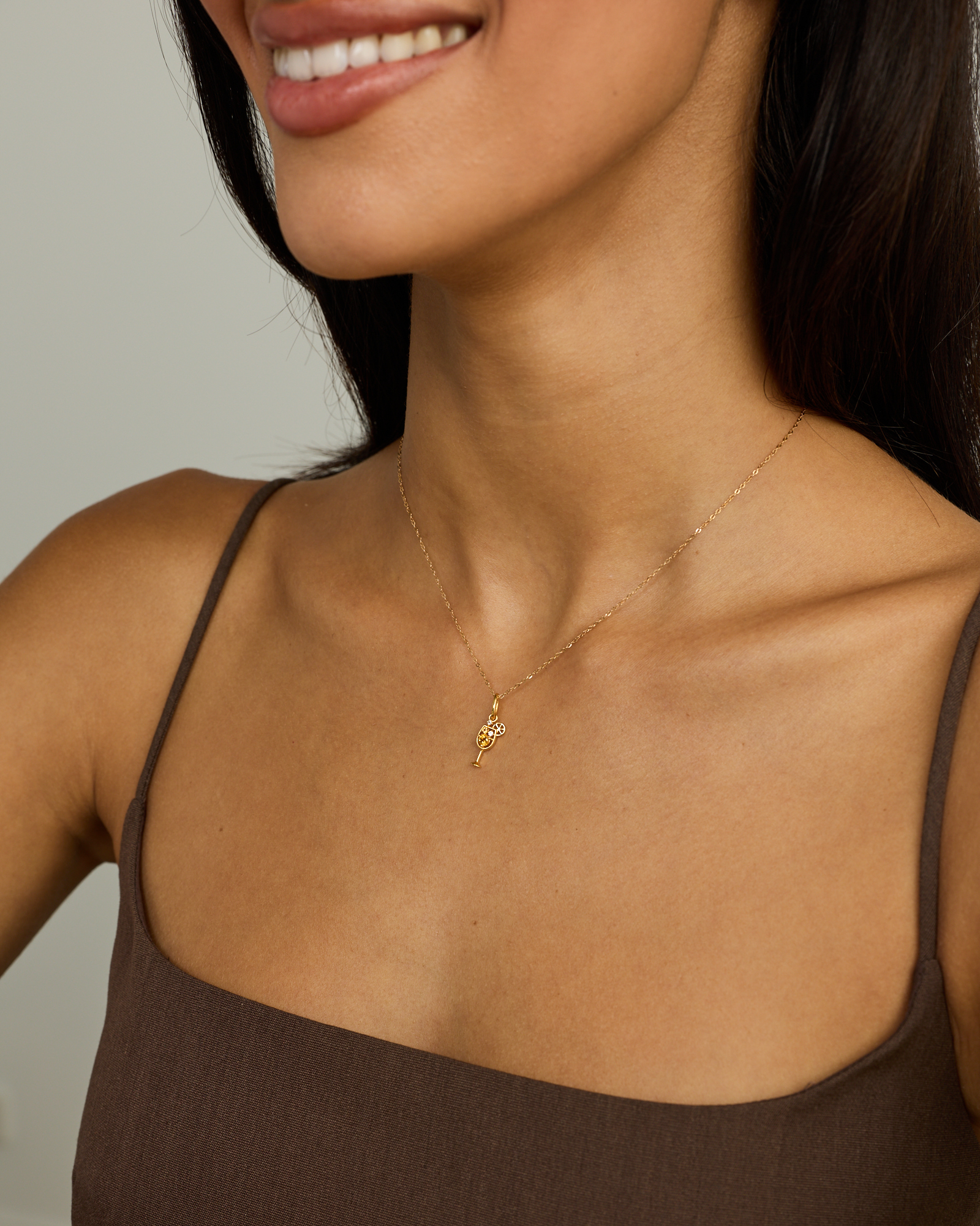 Pendentif cocktail Aperol Spritz en citrine et topaze blanche en Vermeil or 18 carats