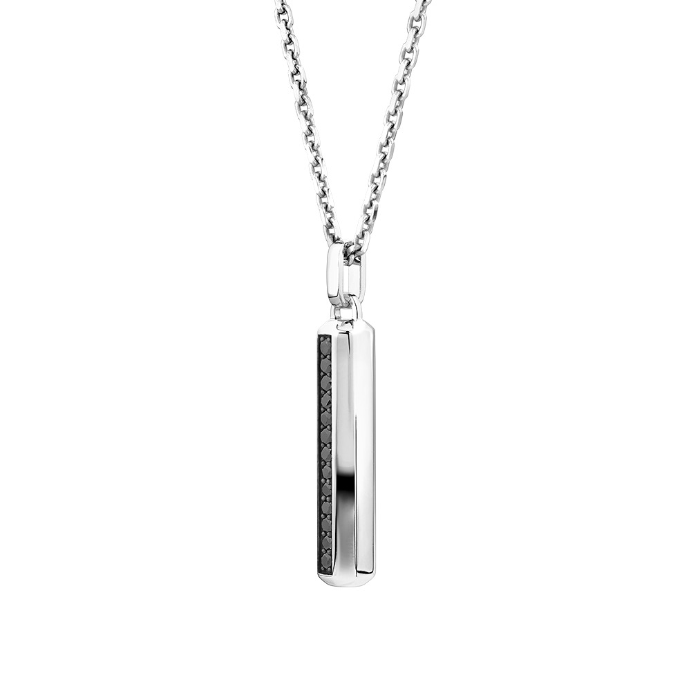 Men's Pave Black Diamond Pendant on Cable Chain in Sterling Silver