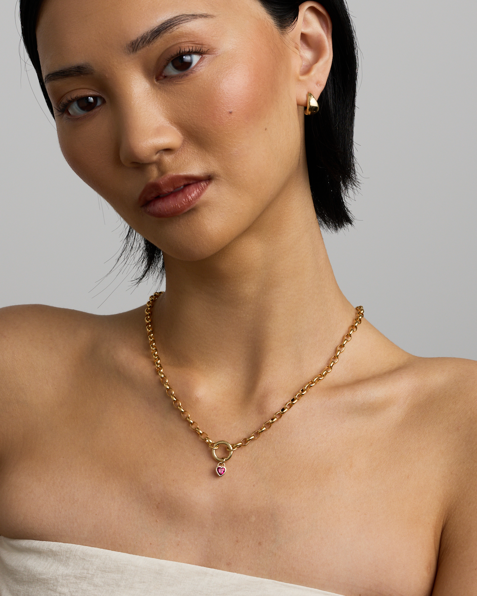 Heart Created Ruby Bezel Pendant in 10kt Yellow Gold