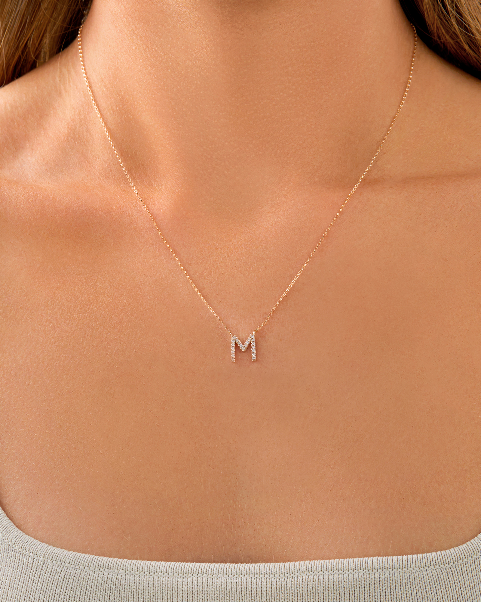 "M" Initial Necklace with 0.10 Carat TW of Diamonds in 10kt Yellow Gold