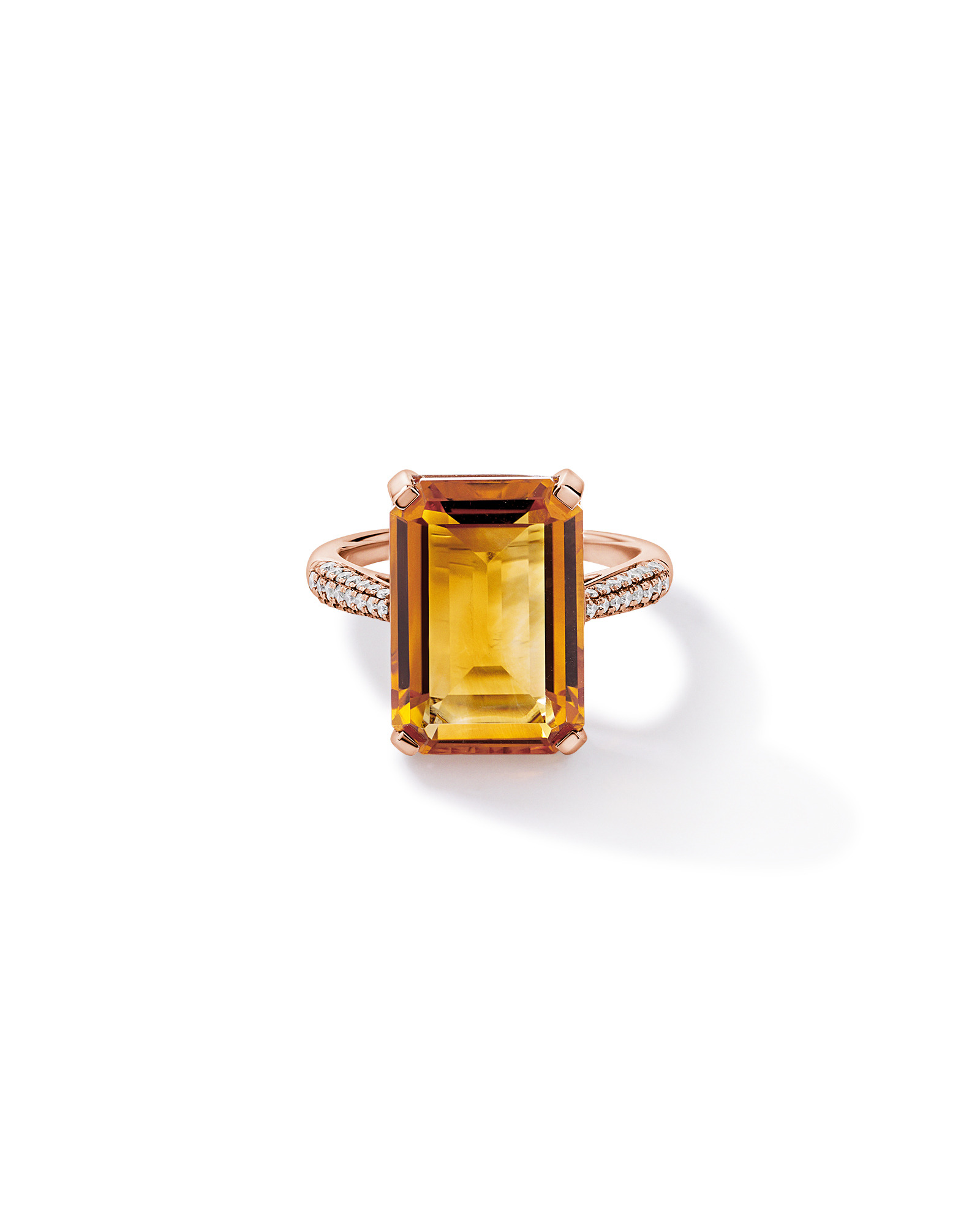 Emerald Cut Citrine & 0.23 Carat TW Diamond Ring 10kt Rose Gold