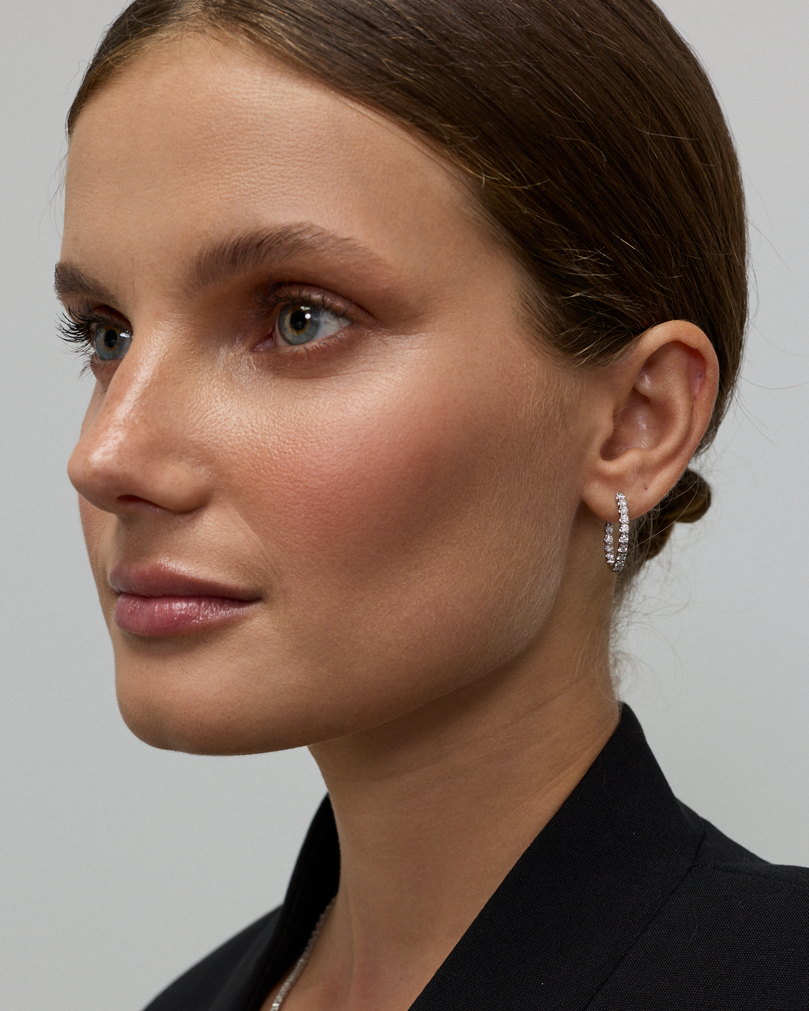 1.00TW Lab Diamond Inside Out Hoop Earrings in Silver - Small