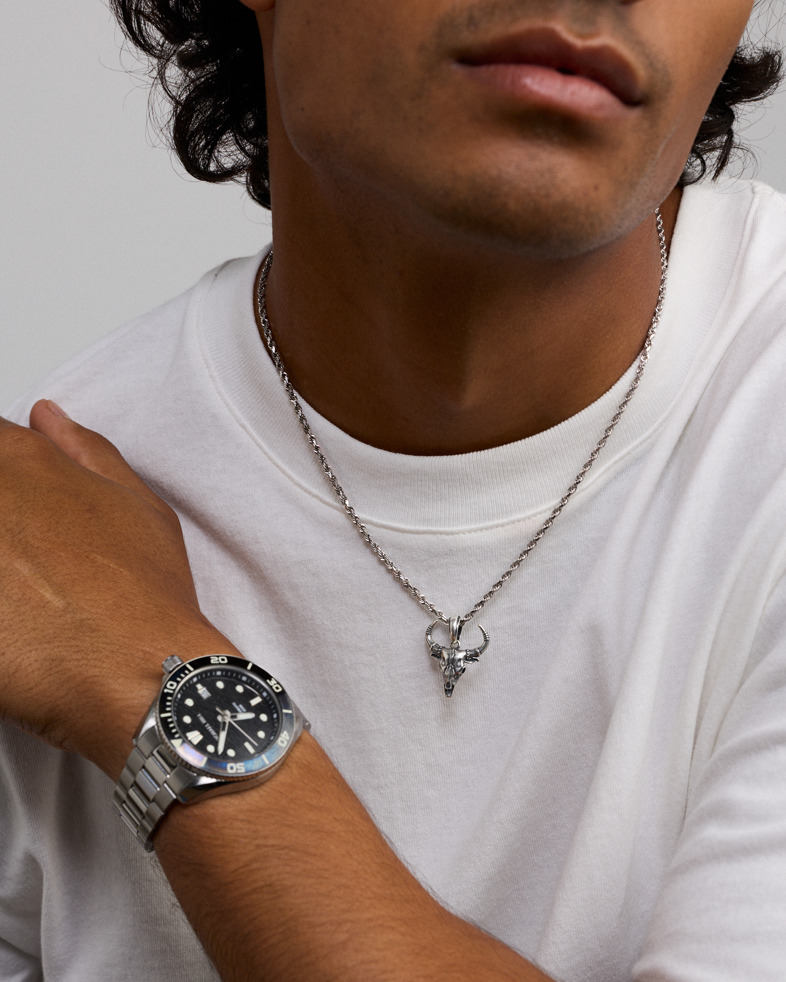 Bull Skull Pendant in Sterling Silver