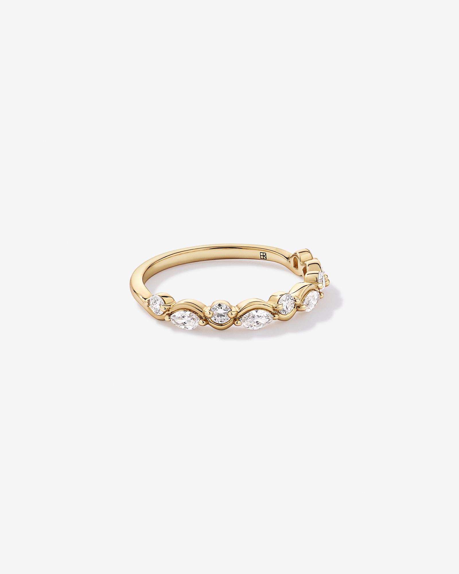 0.43TW Marquise and Round Brilliant Diamond Twist Wedding Ring 14kt Yellow Gold