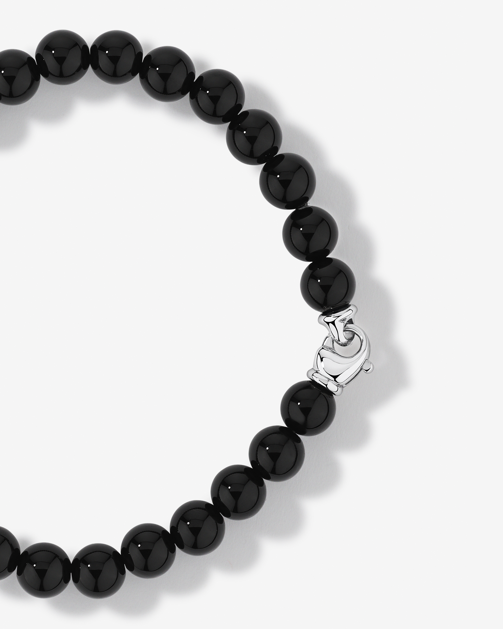 Bracelet en perles en onyx et diamants noirs pour hommes en argent sterling