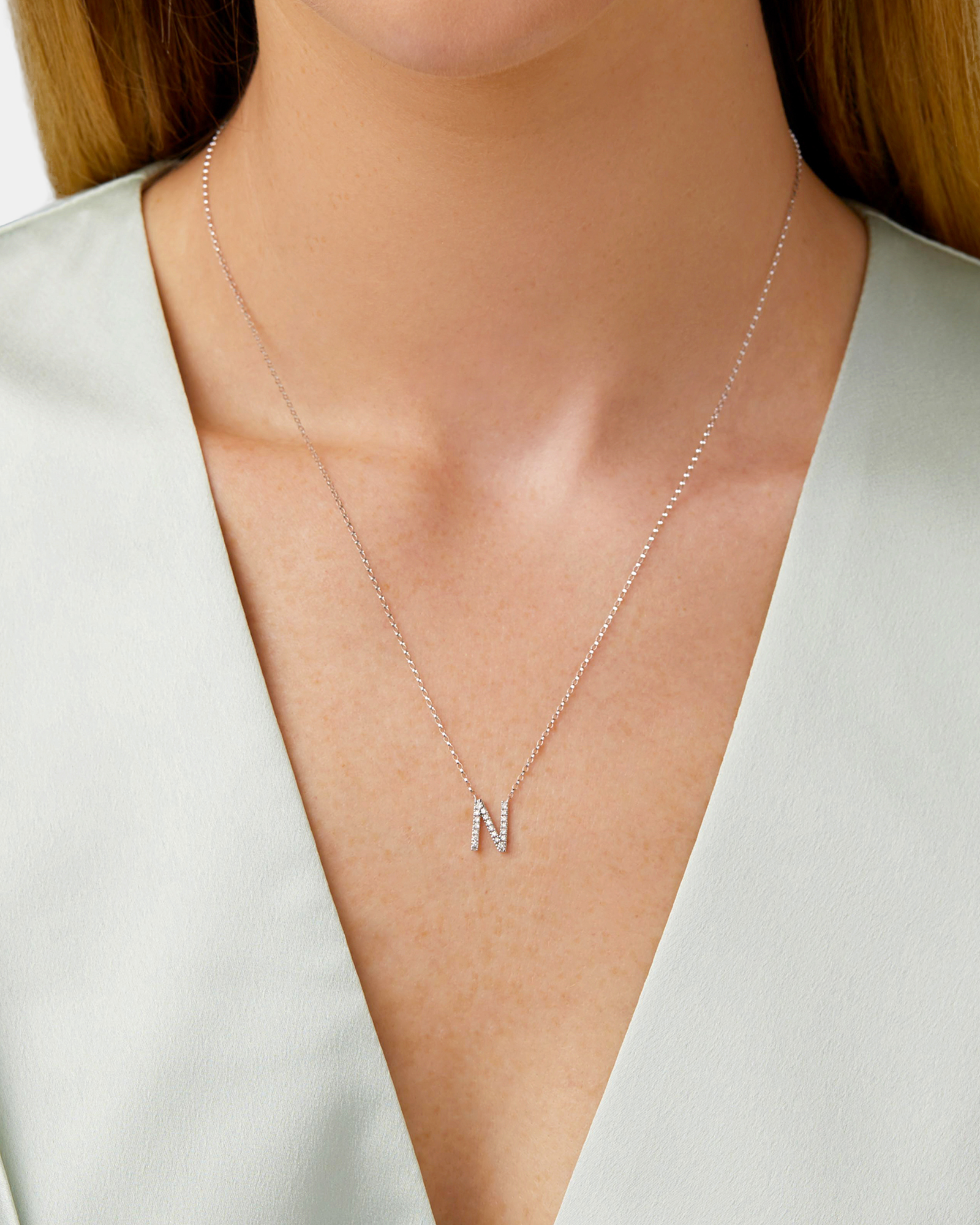 N Initial Necklace with 0.10 Carat TW of Diamonds in 10kt White Gold