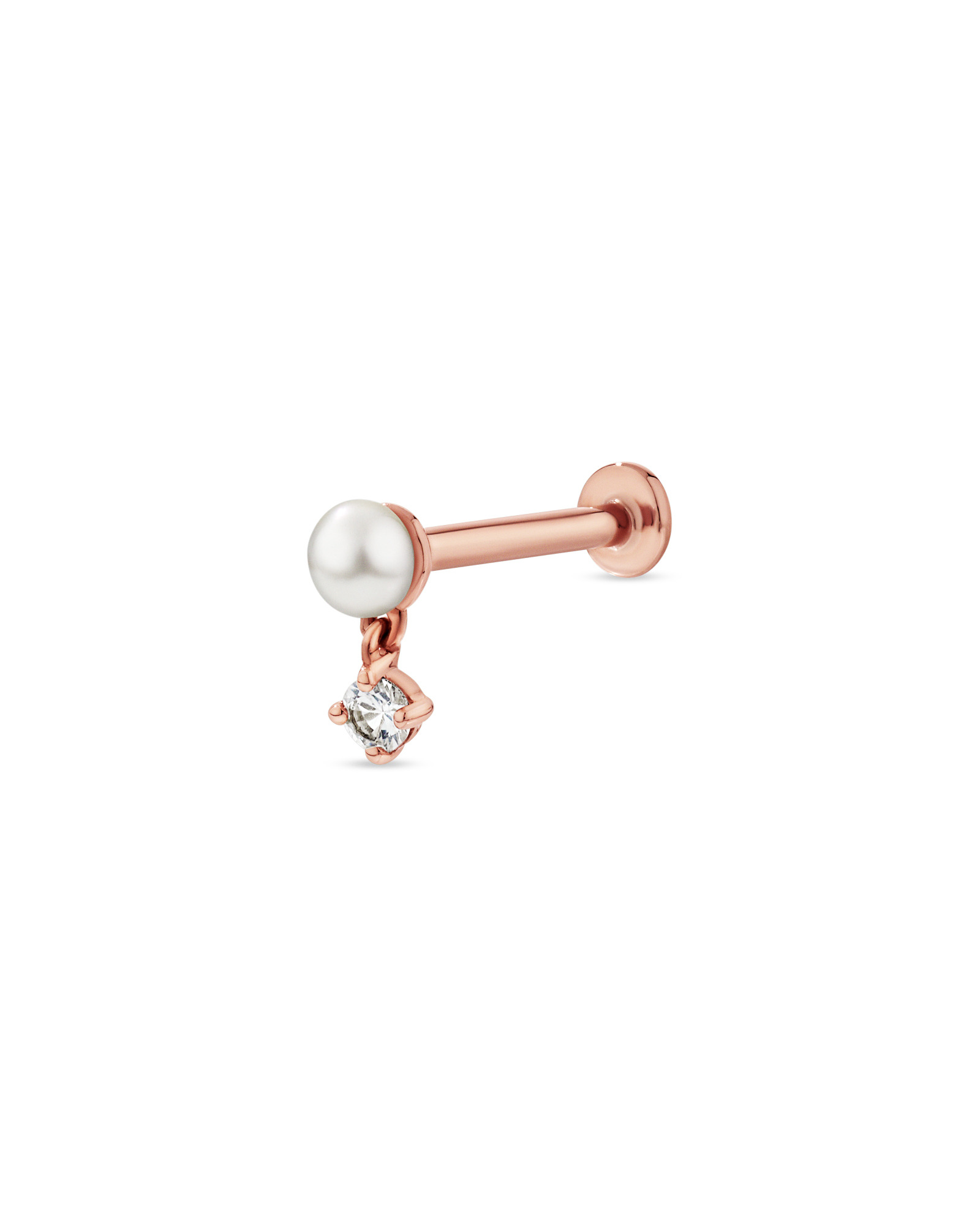 Cultured Fresh Water Pearl & White Sapphire Single Helix Earring in 10kt Rose Gold