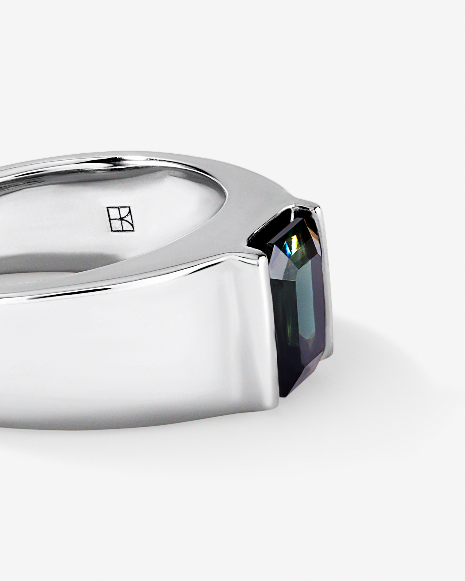 Australian Parti Sapphire Wide-Band Ring 10kt White Gold