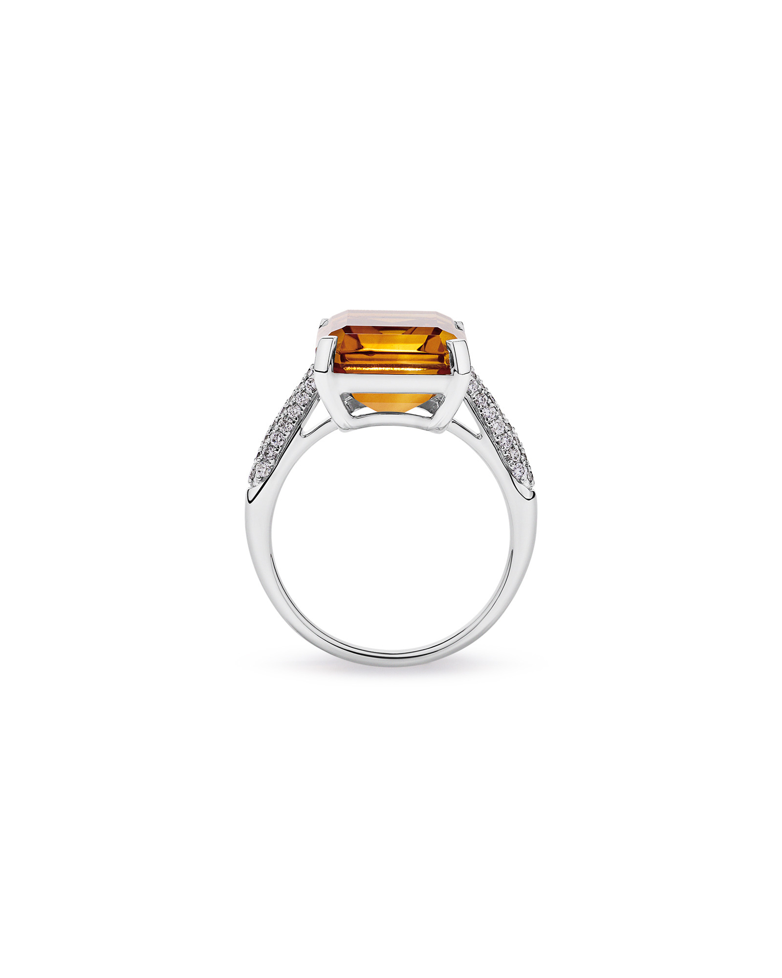 Emerald Cut Citrine & 0.23 Carat TW Diamond Ring 10kt White Gold