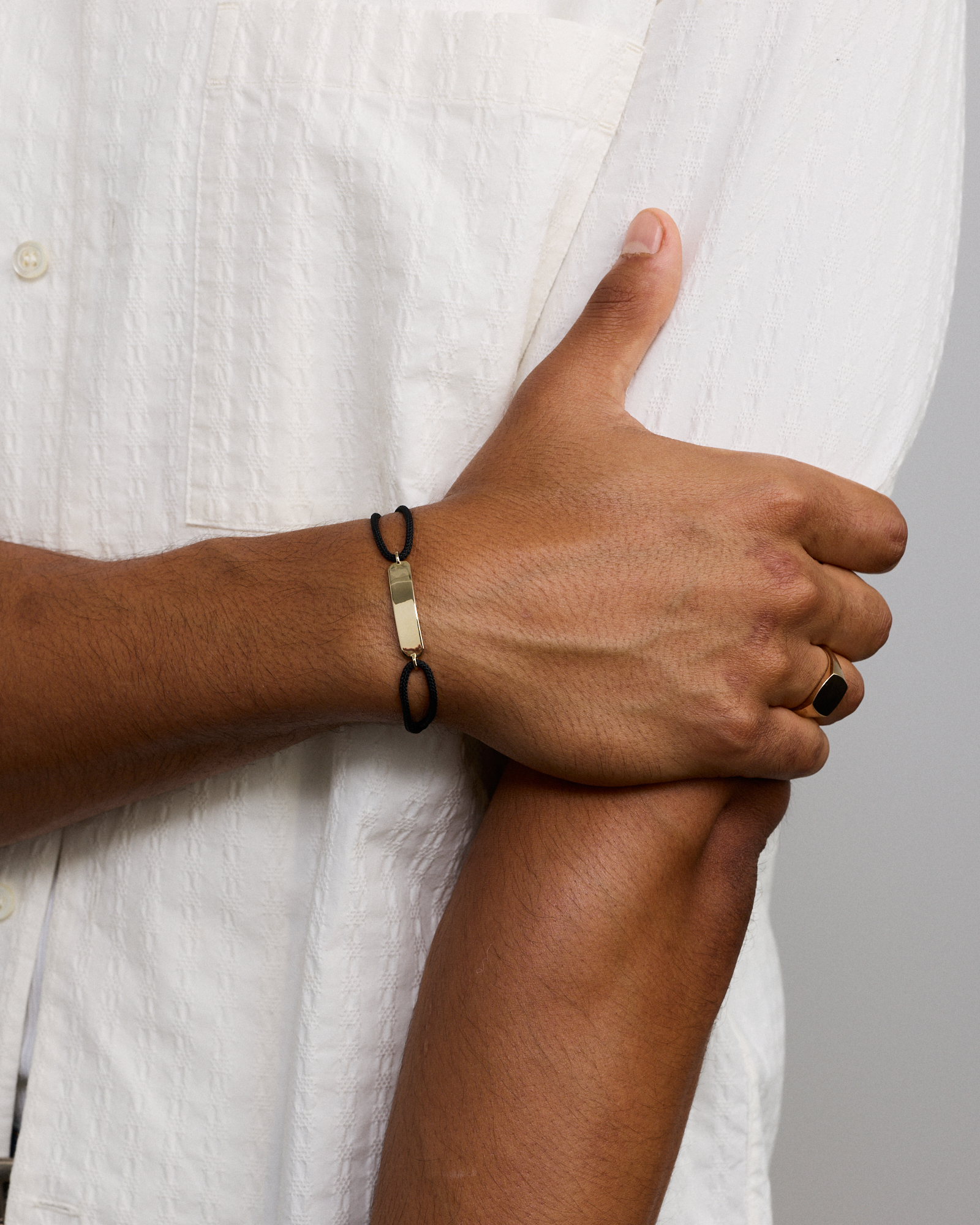 Engravable Black Cord ID Bracelet in 10kt Gold