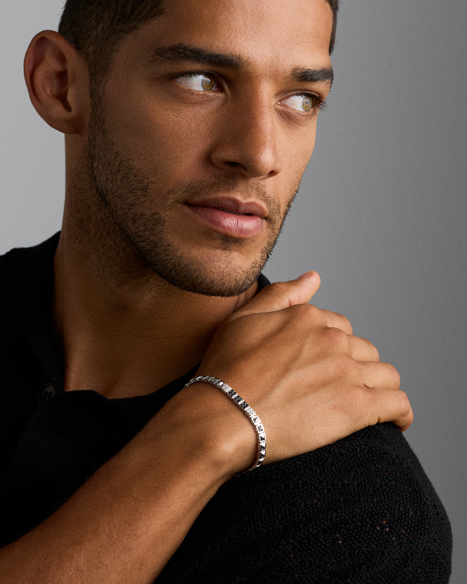 Bracelet tennis pour homme avec 0,50 carat de diamants noirs et blancs en argent sterling